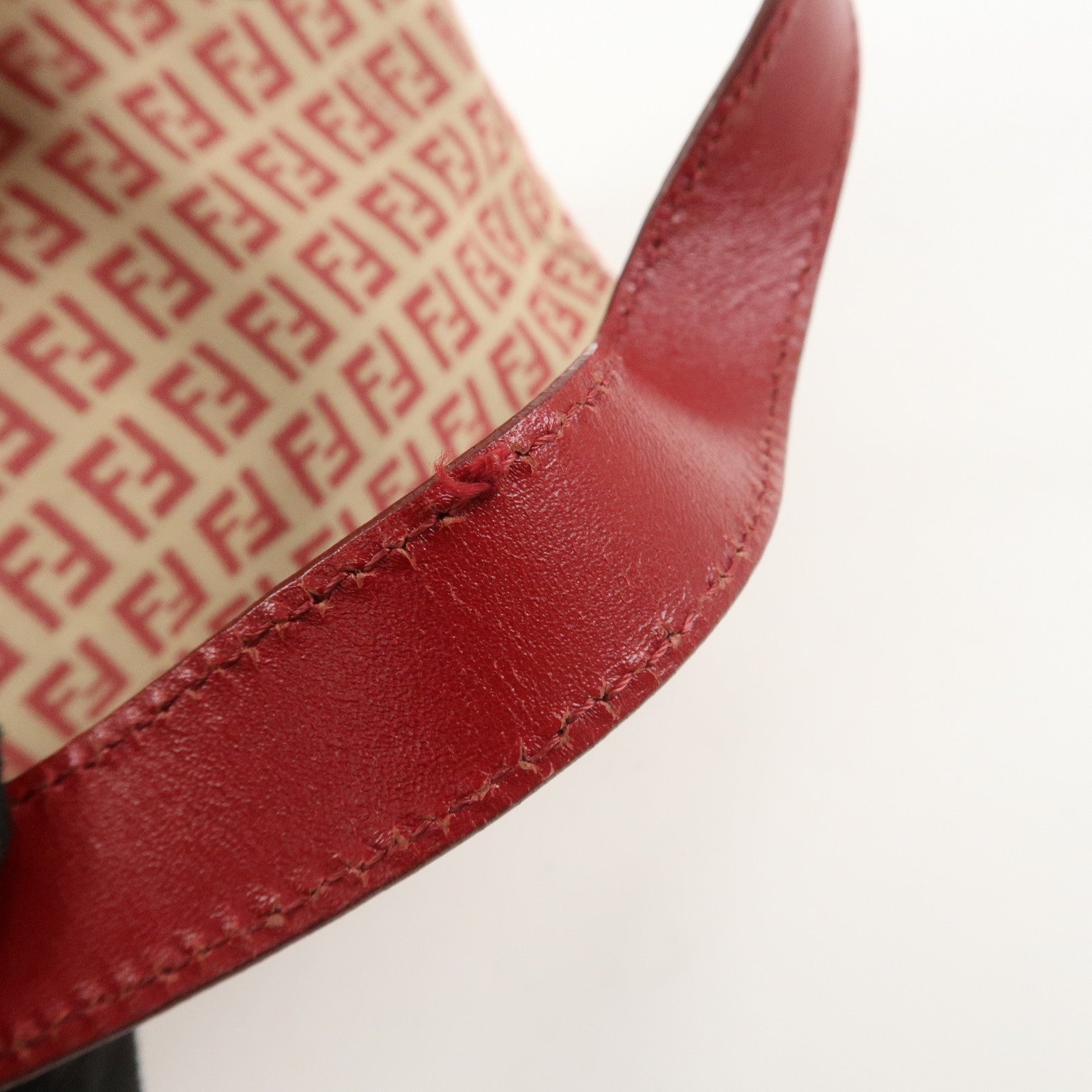 FENDI Zucchino Canvas Leather Tote Bag Hand Bag Beige Red 8BH134