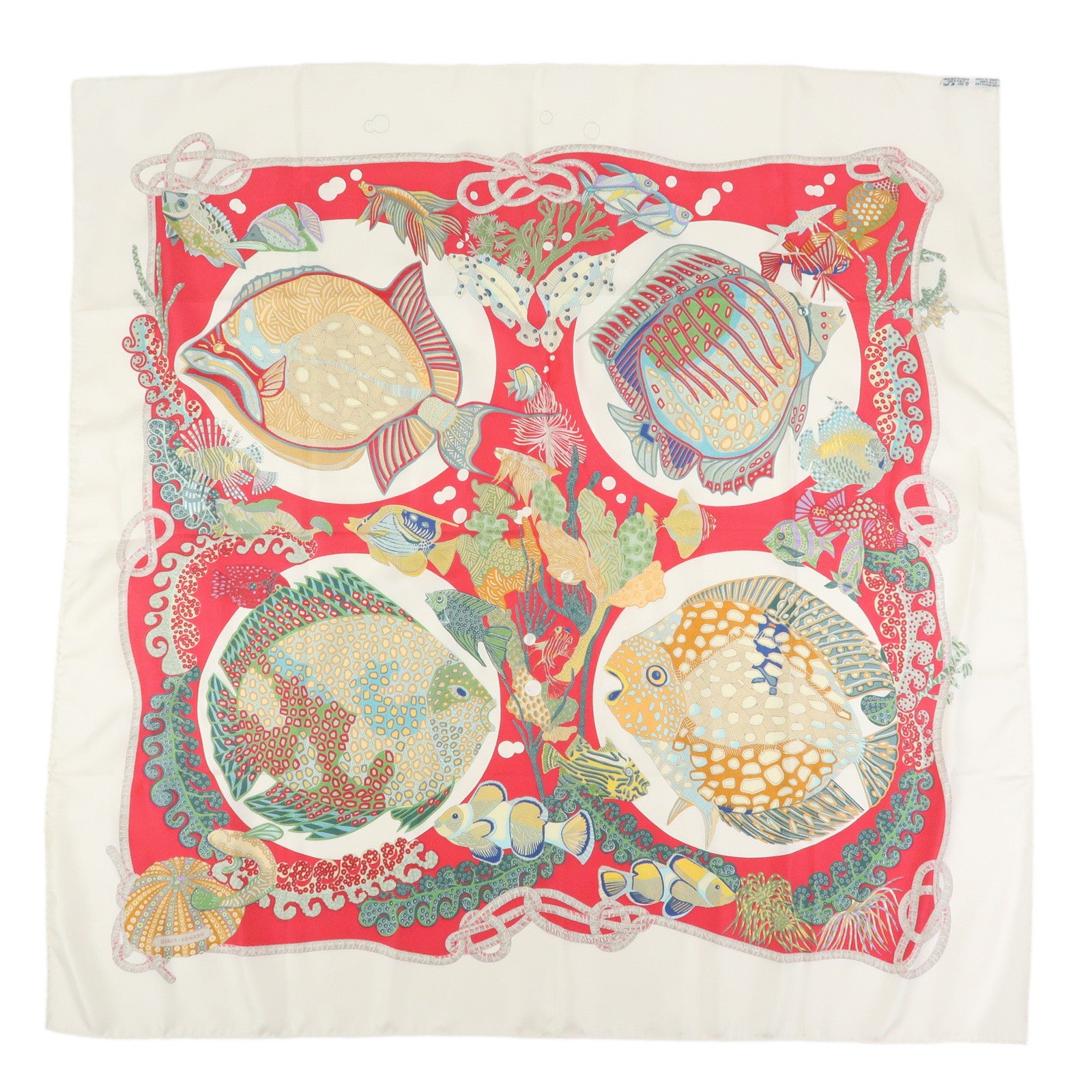 HERMES Carre 90 Silk 100% GRANDS FONDS Red White Multi Color