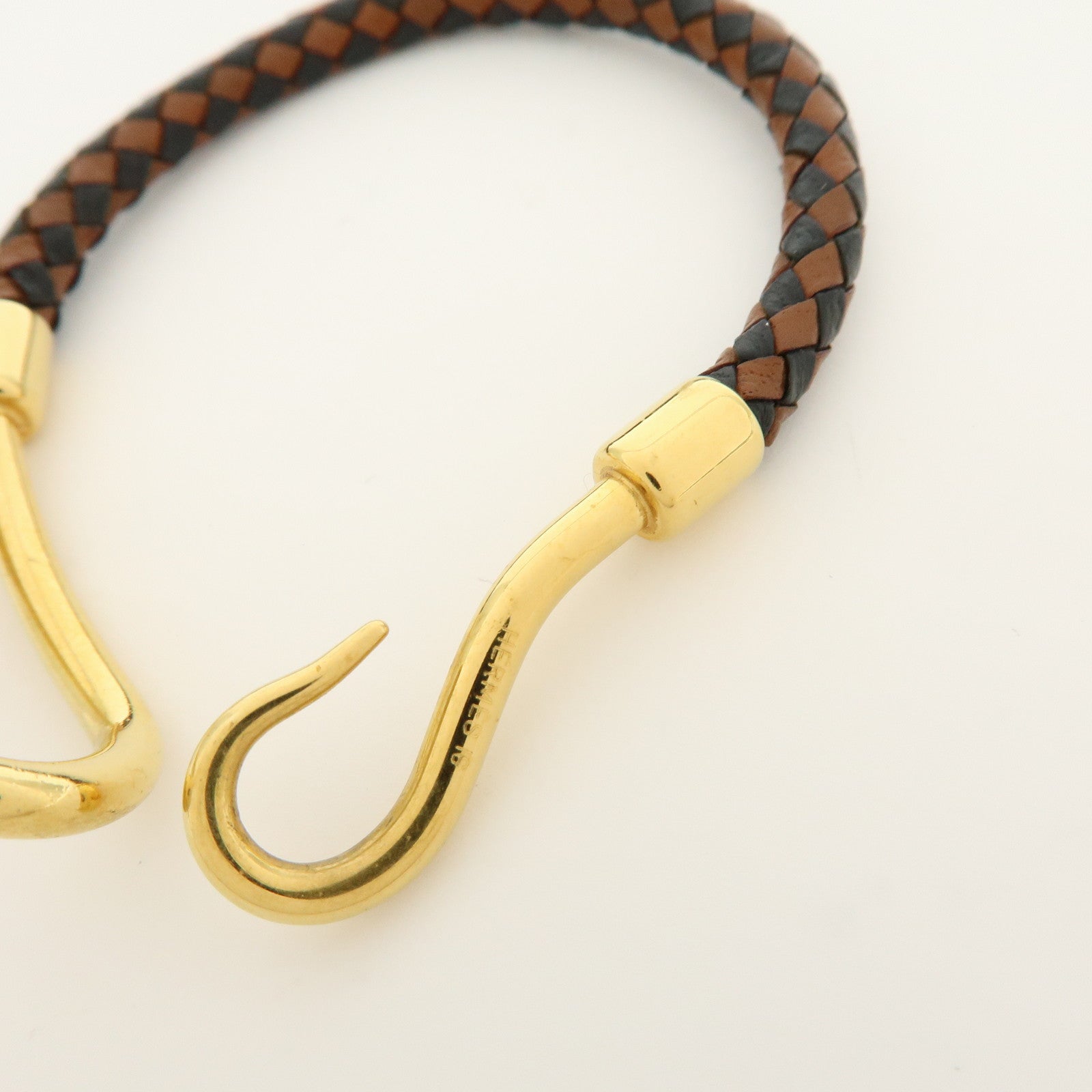 HERMES Jumbo Choker Leather Metal Bracelet Brown Black Gold