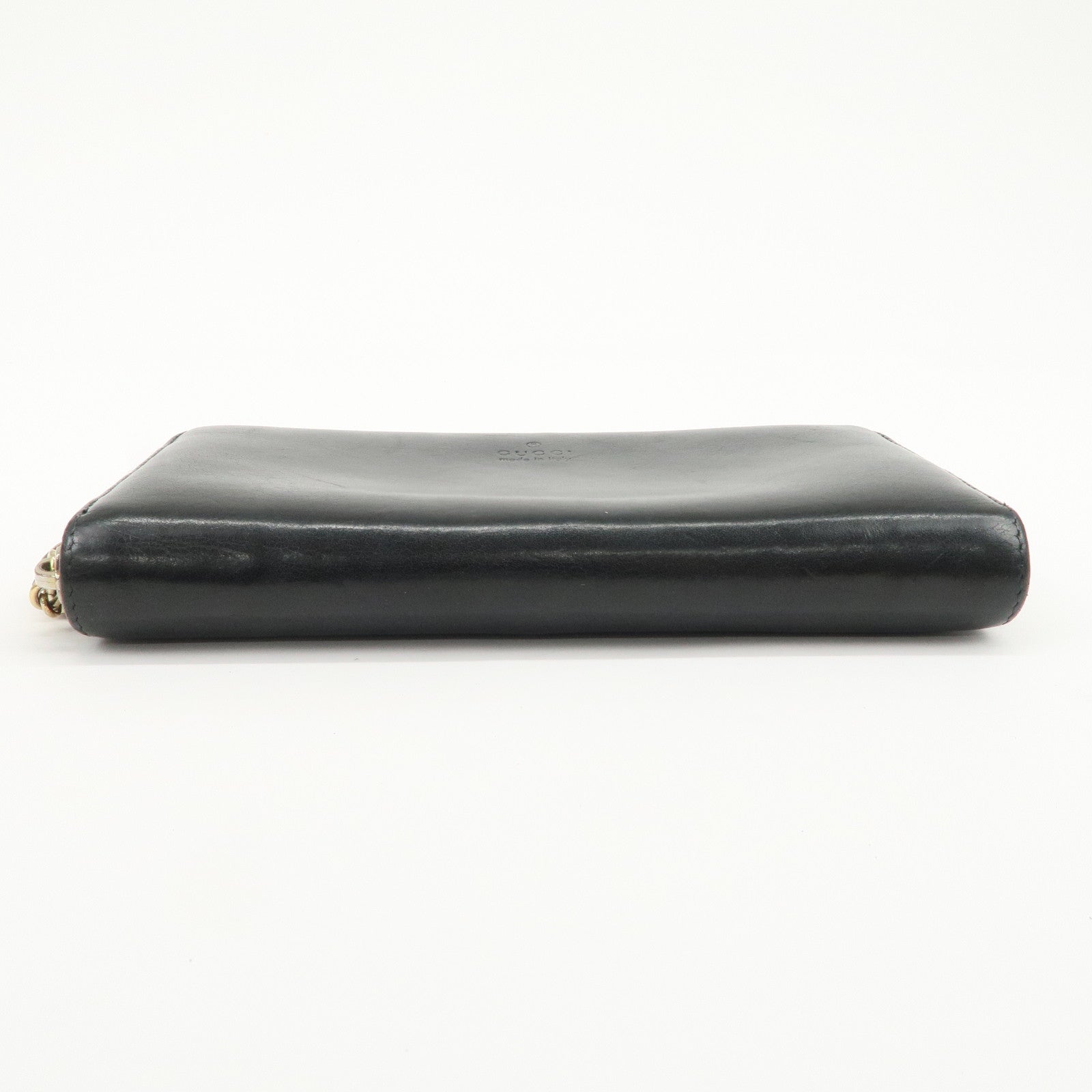 GUCCI Bamboo Logo Leather Round Zippy Wallet Black 224253