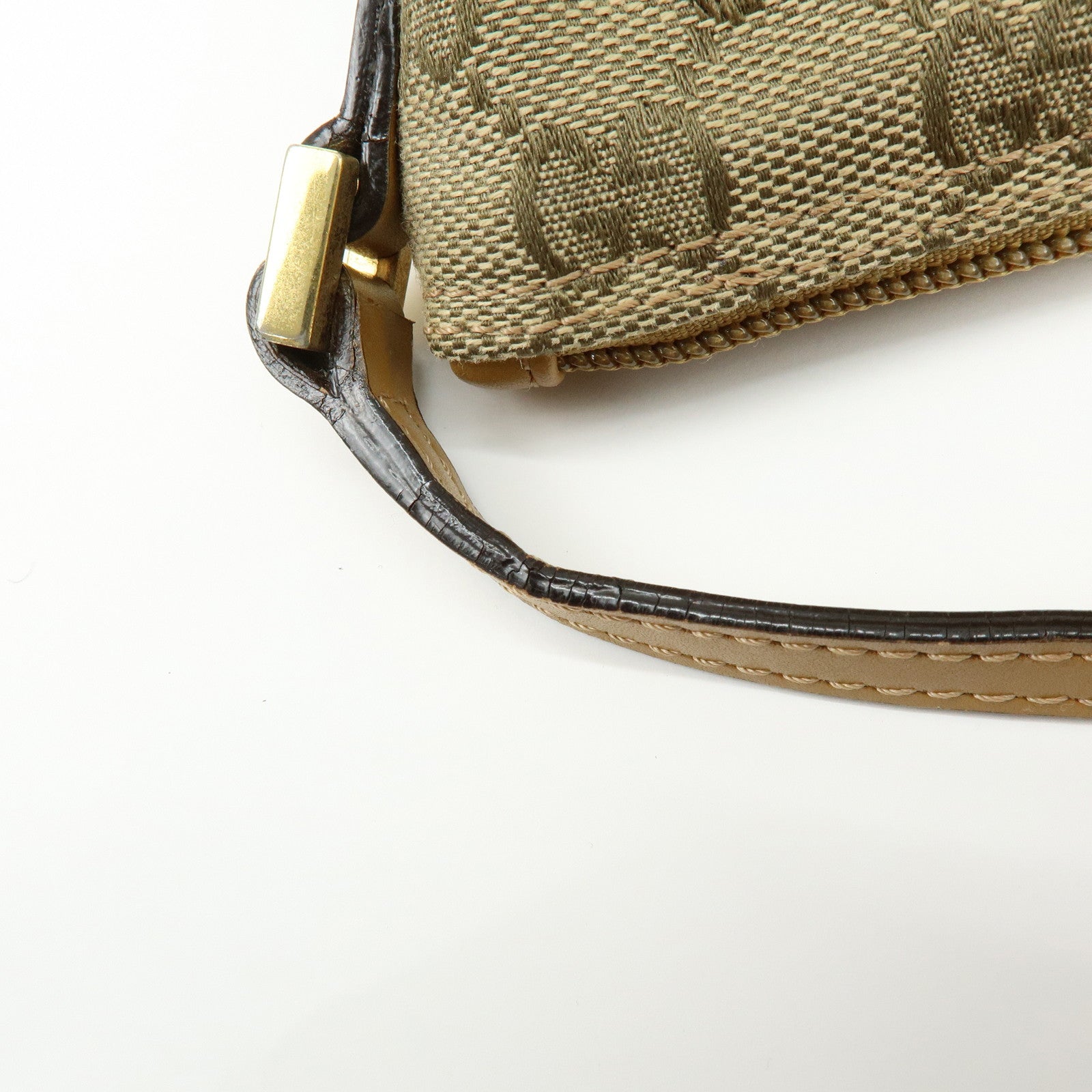 GUCCI Boat Bag GG Canvas Leather Hand Bag Beige Yellow 039・1103