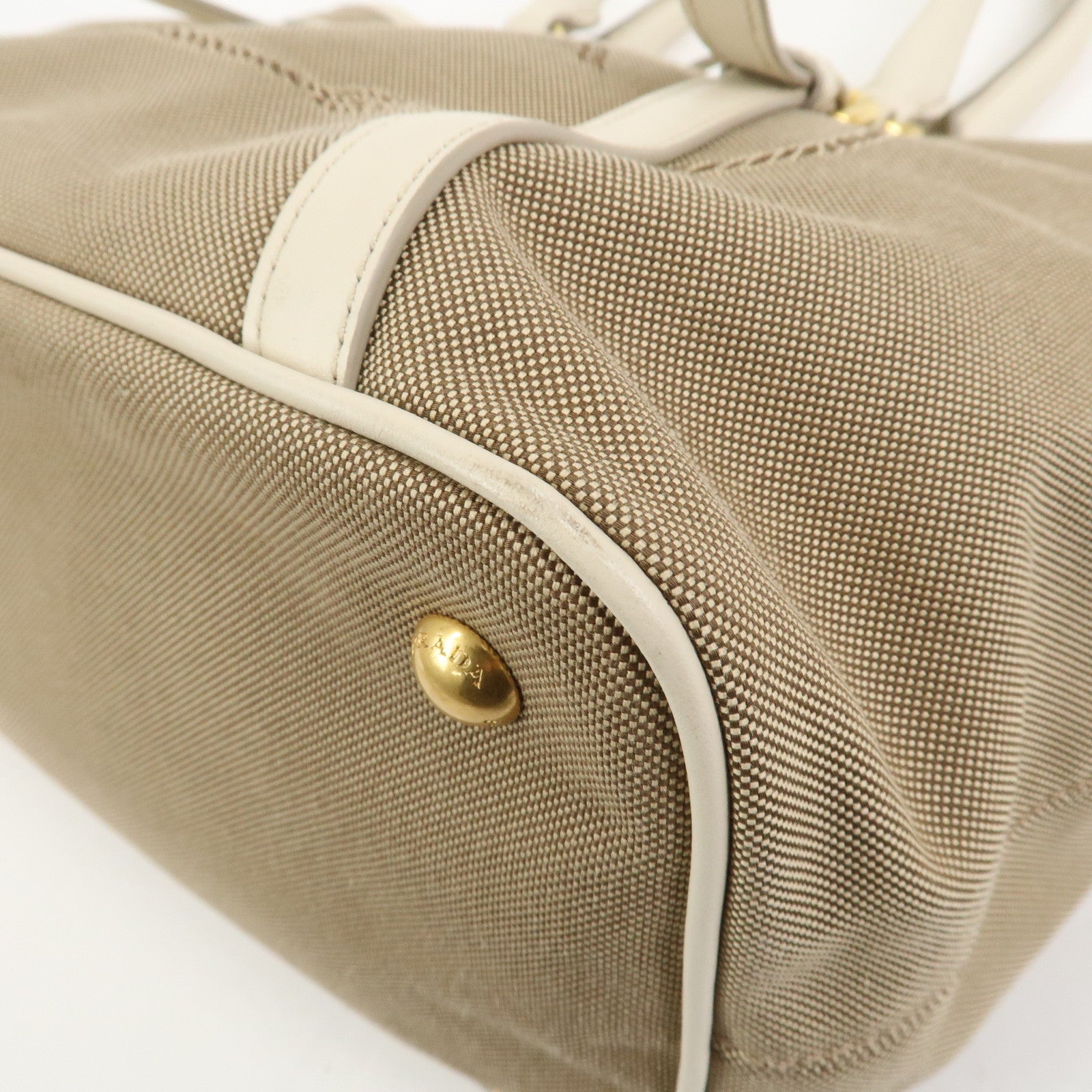 PRADA Logo Jaquard Leather 2Way Hand Bag Shoulder Bag Beige White