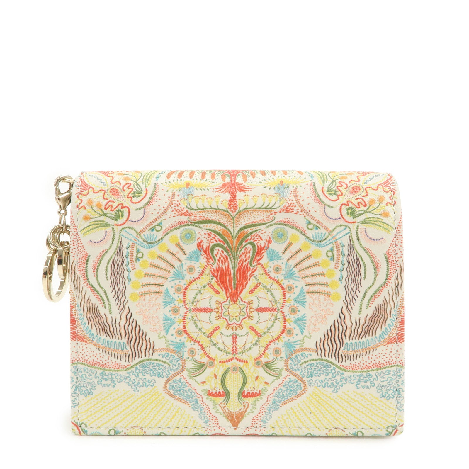 Christian Dior Logo Leather Bi-fold Comact Wallet Ivory Multicolor