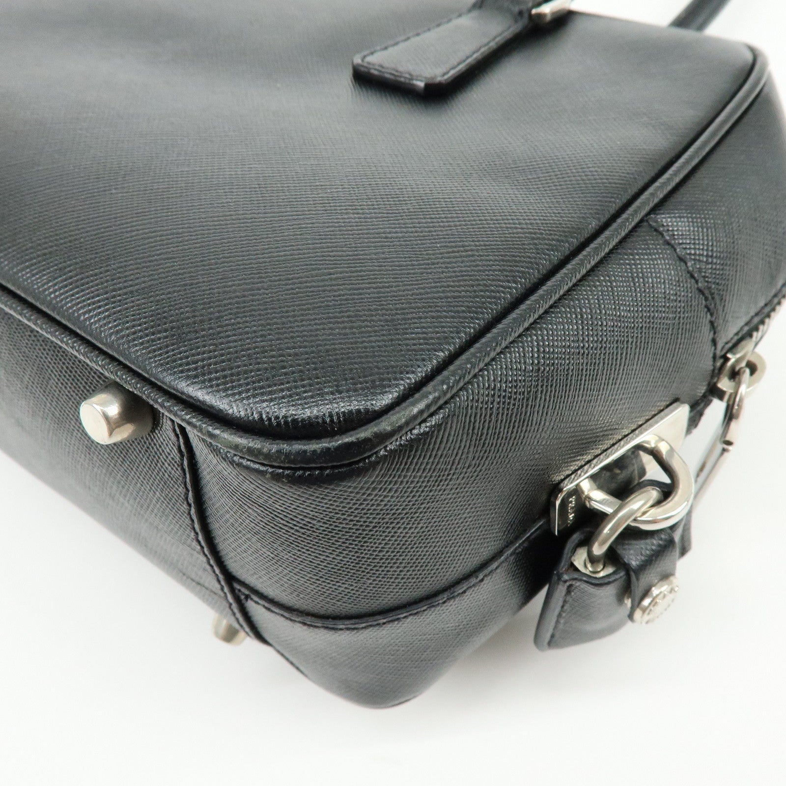 PRADA Triangle Logo Saffiano Leather Hand Bag Shoulder Bag Black