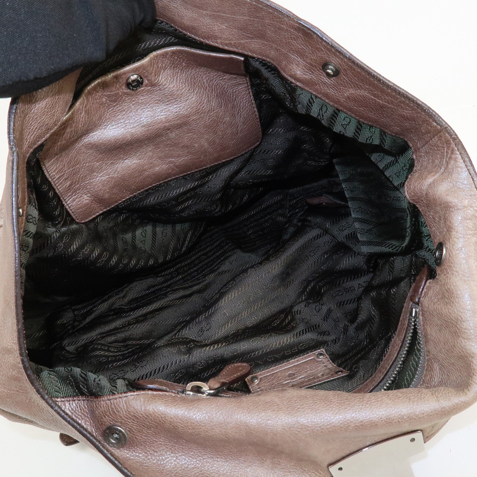 PRADA Logo Leather Shoulder Bag Hand Bag Metallic Brown BR3901