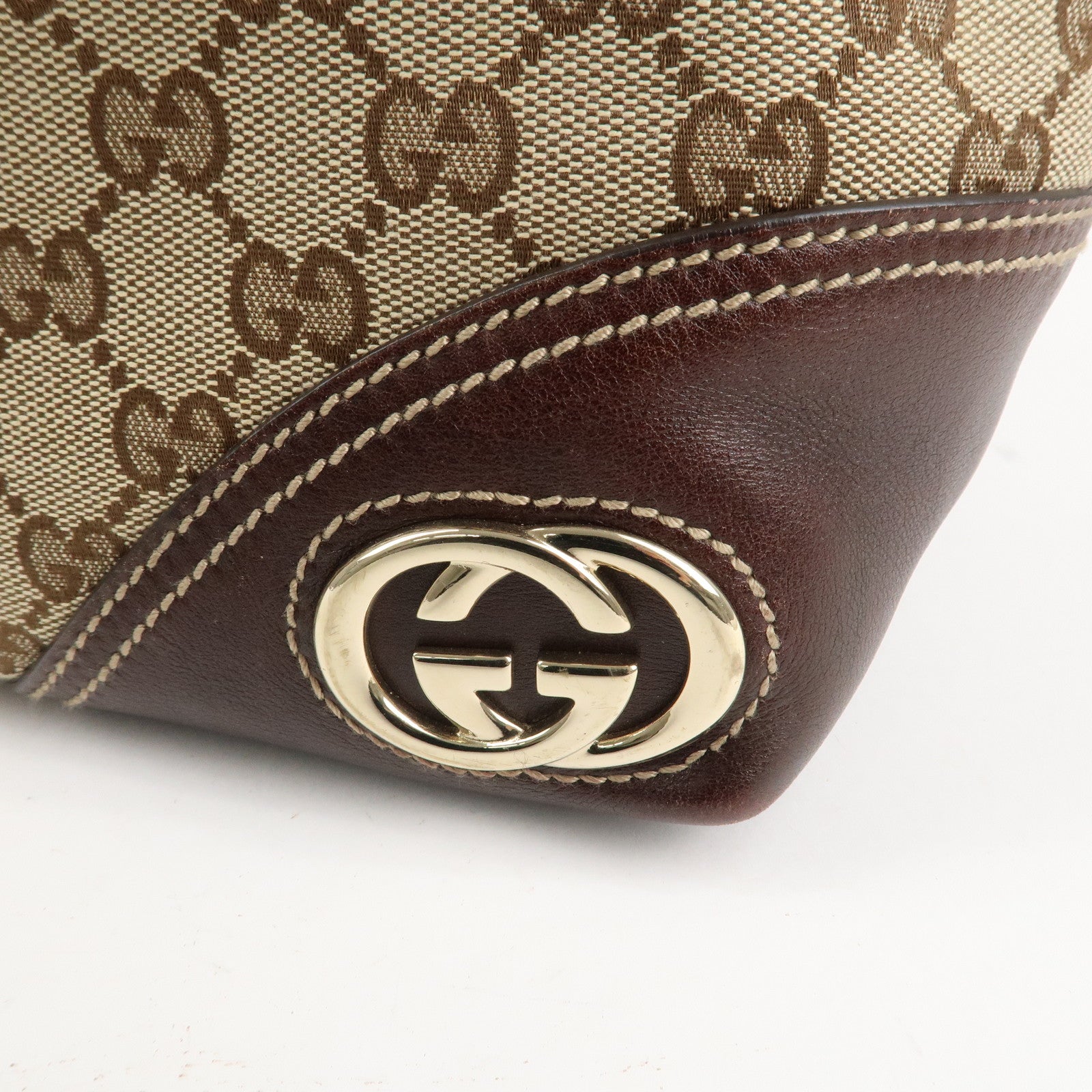 GUCCI Abbey Interlocking G GG Canvas Leather Tote Bag Brown 169945 Used