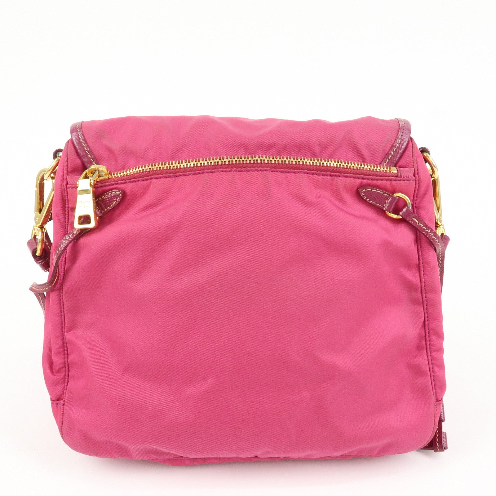 PRADA Nylon Saffiano Leather Flap Messenger Shoulder Bag Pink BT0697 Used