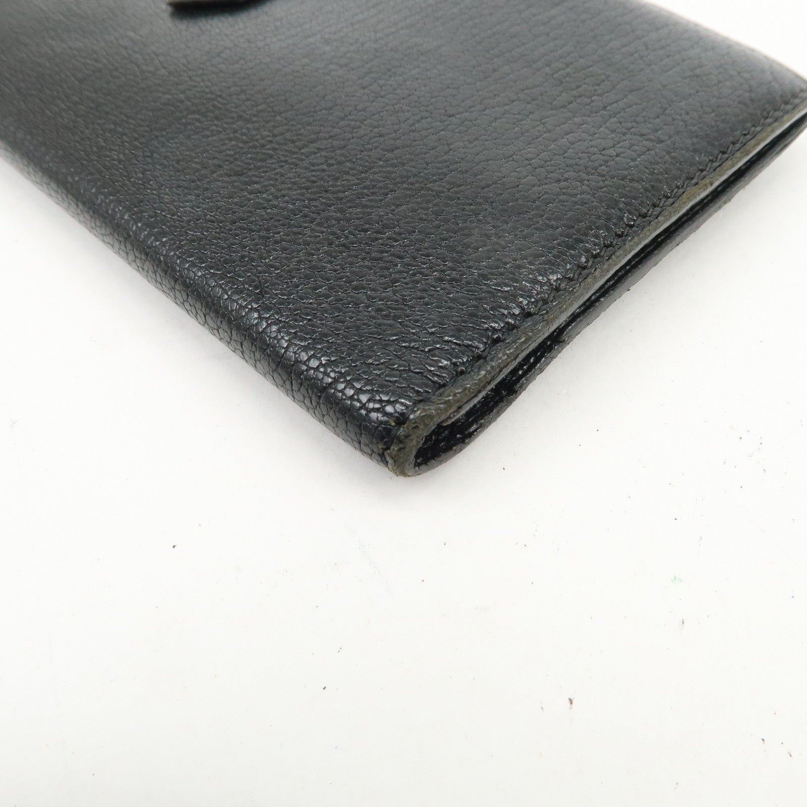 HERMES Bearn Veau Epsom Leather Bi-fold Long Wallet Black