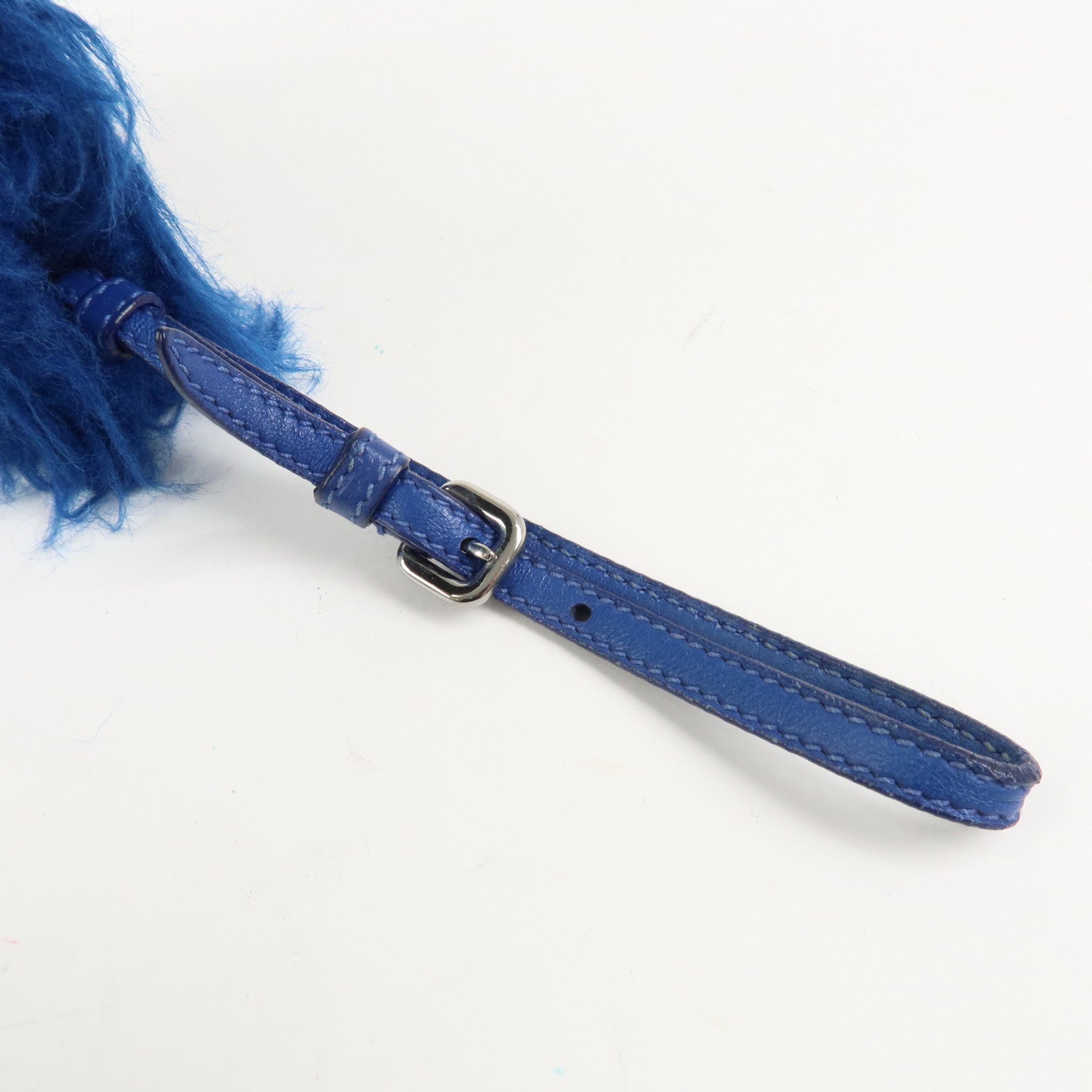 PRADA Triangle Logo Faux Fur Clutch Bag Flat Pouch Blue 1N1530