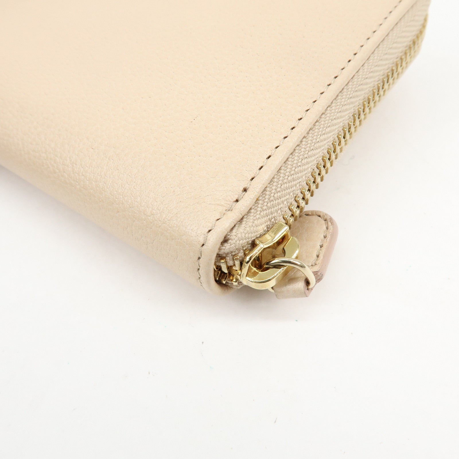 BVLGARI Logo Leather Round Zippy Long Wallet Pink Beige