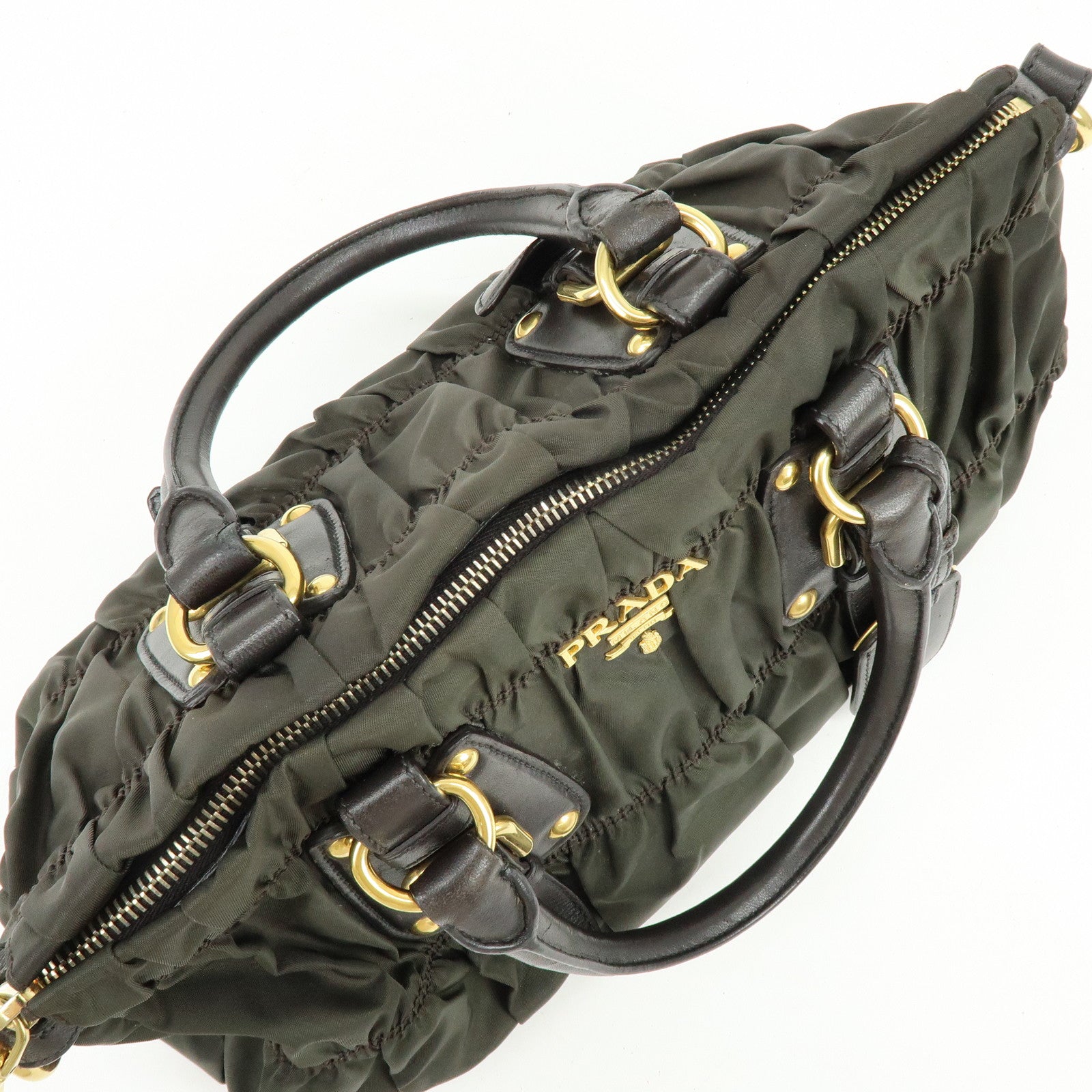 PRADA Nylon 2Way Bag Hand Bag Shoulder Bag Khaki Brown BN2346