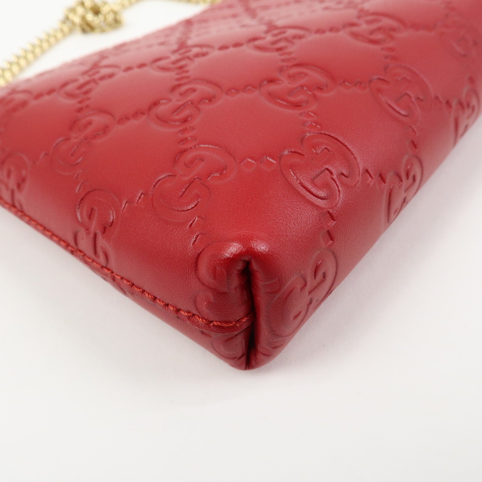 GUCCI Guccissima Leather Chain Shoulder Bag Pouch Red 428449