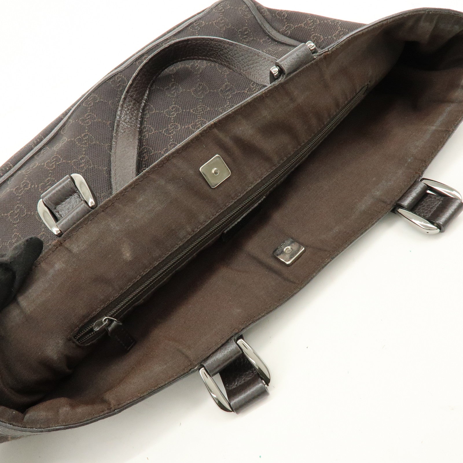 GUCCI Abbey GG Canvas Leather Tote Bag Hand Bag Brown 268639