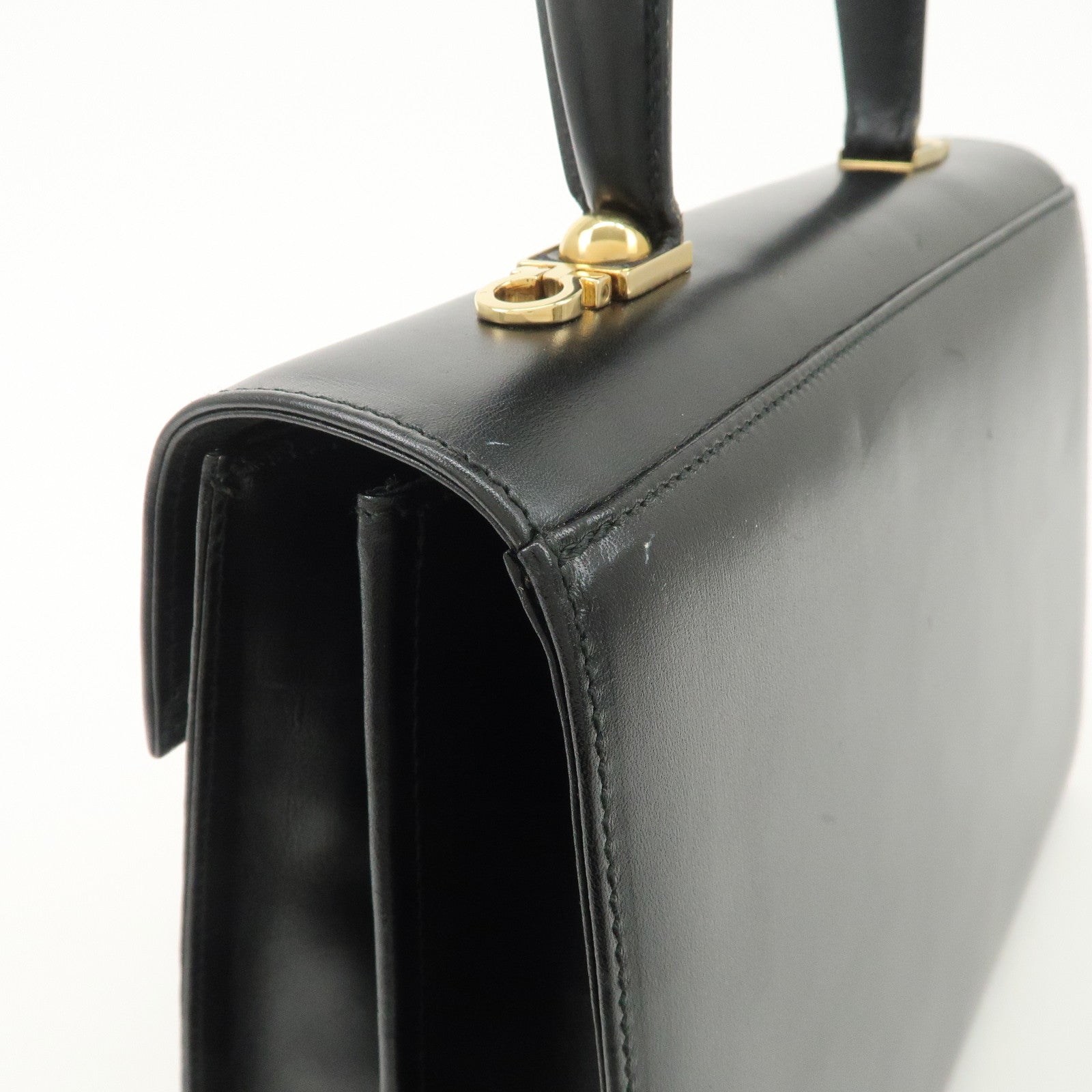 Ferragamo Gancini Leather 2Way Bag Hand Bag Shoulder Bag Black