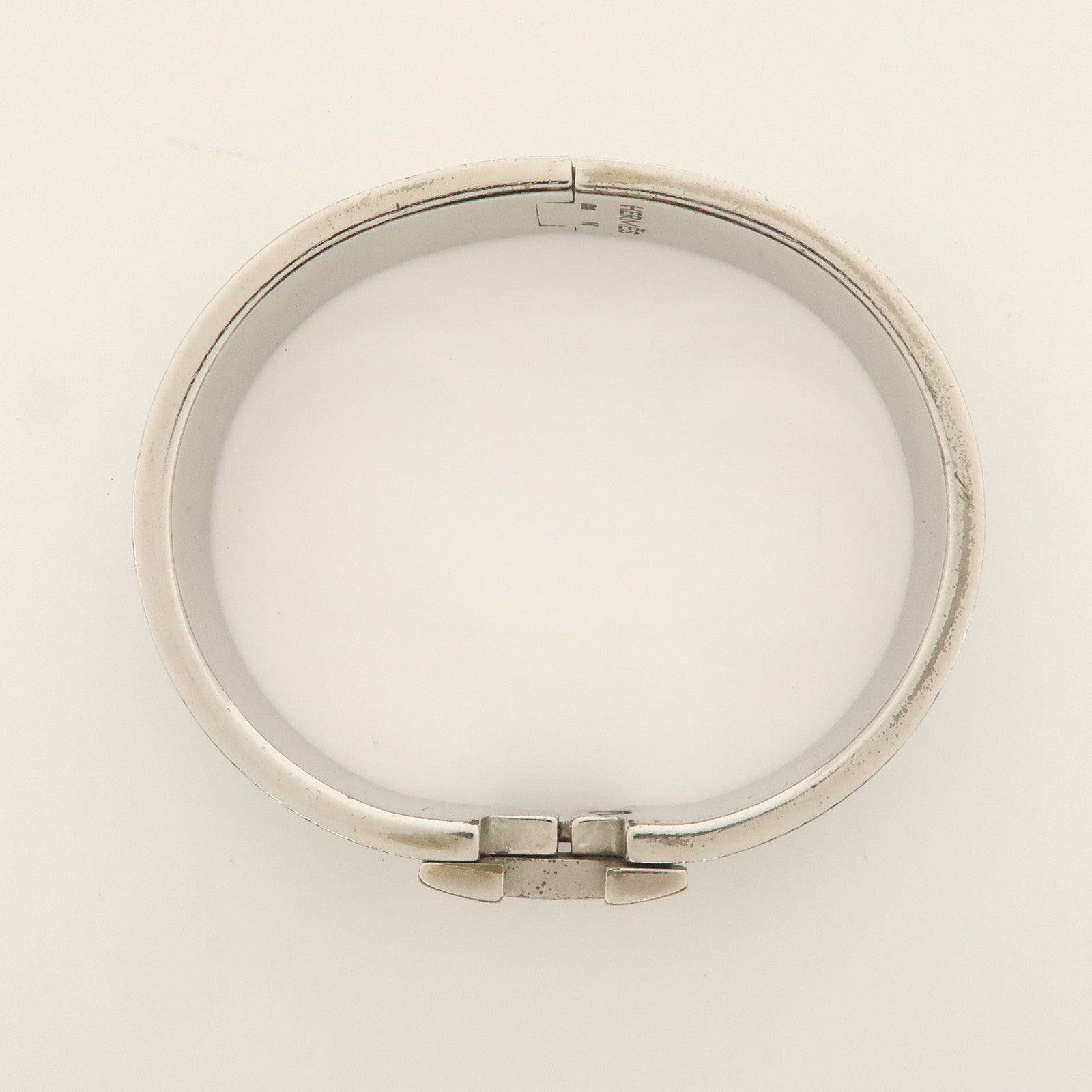 HERMES Clic Clac PM Metal Bracelet Bangle Green Ivory