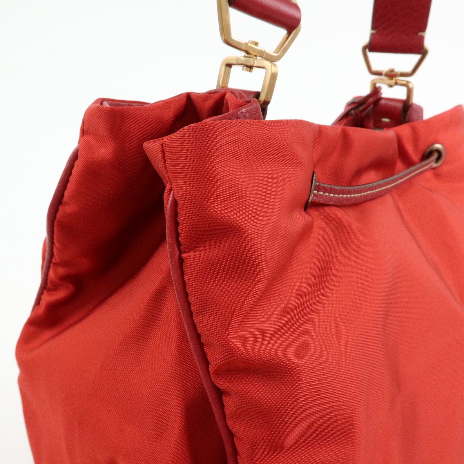 PRADA Triangle Logo Nylon Leather Shoulder Bag Hand Bag Red