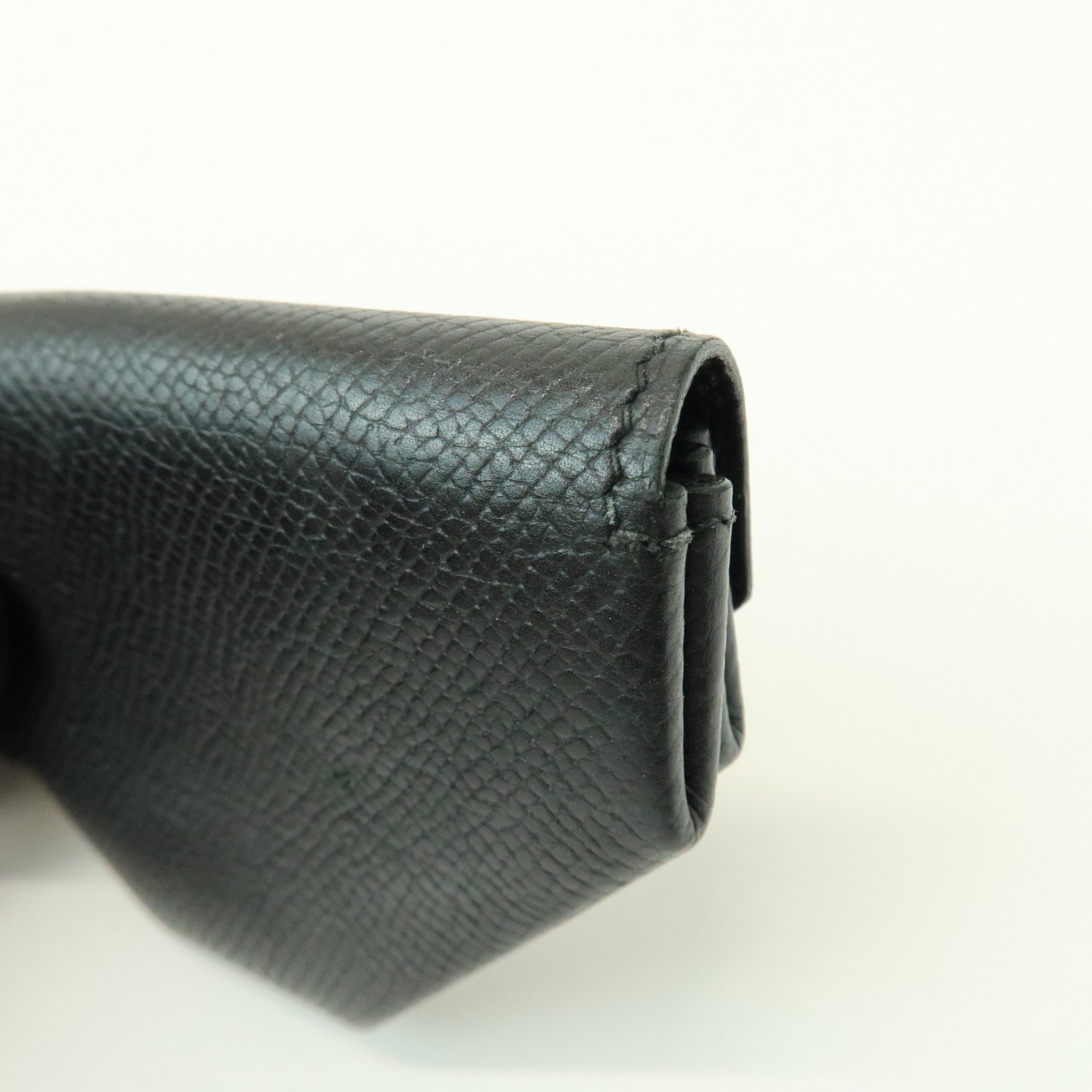 HERMES Logo Chevrelle Coin Case Coin Purse 〇S Stamped Black