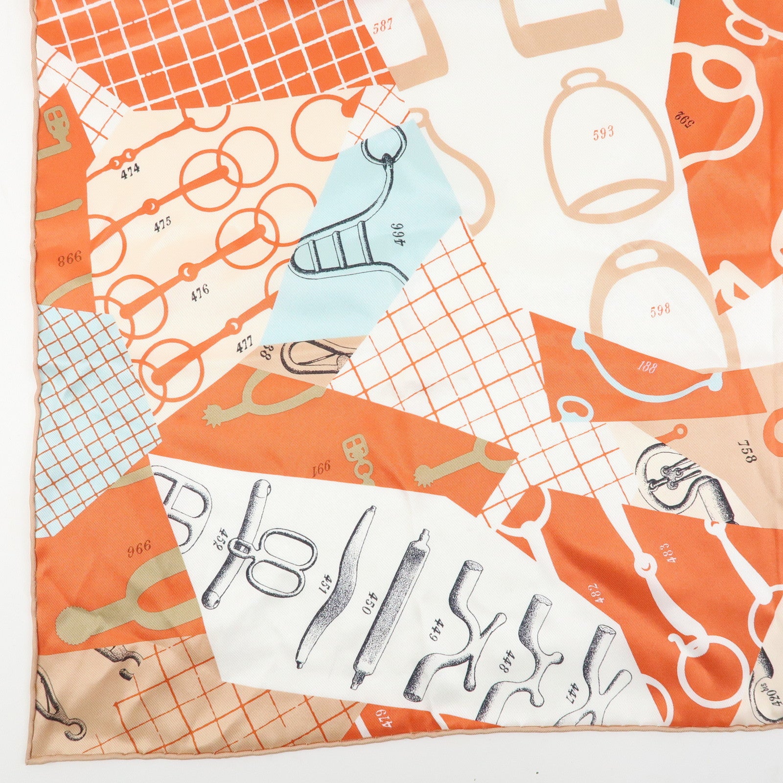 HERMES Carre 65 Set of 2 Silk 100% Scarf Beige Brown Orange