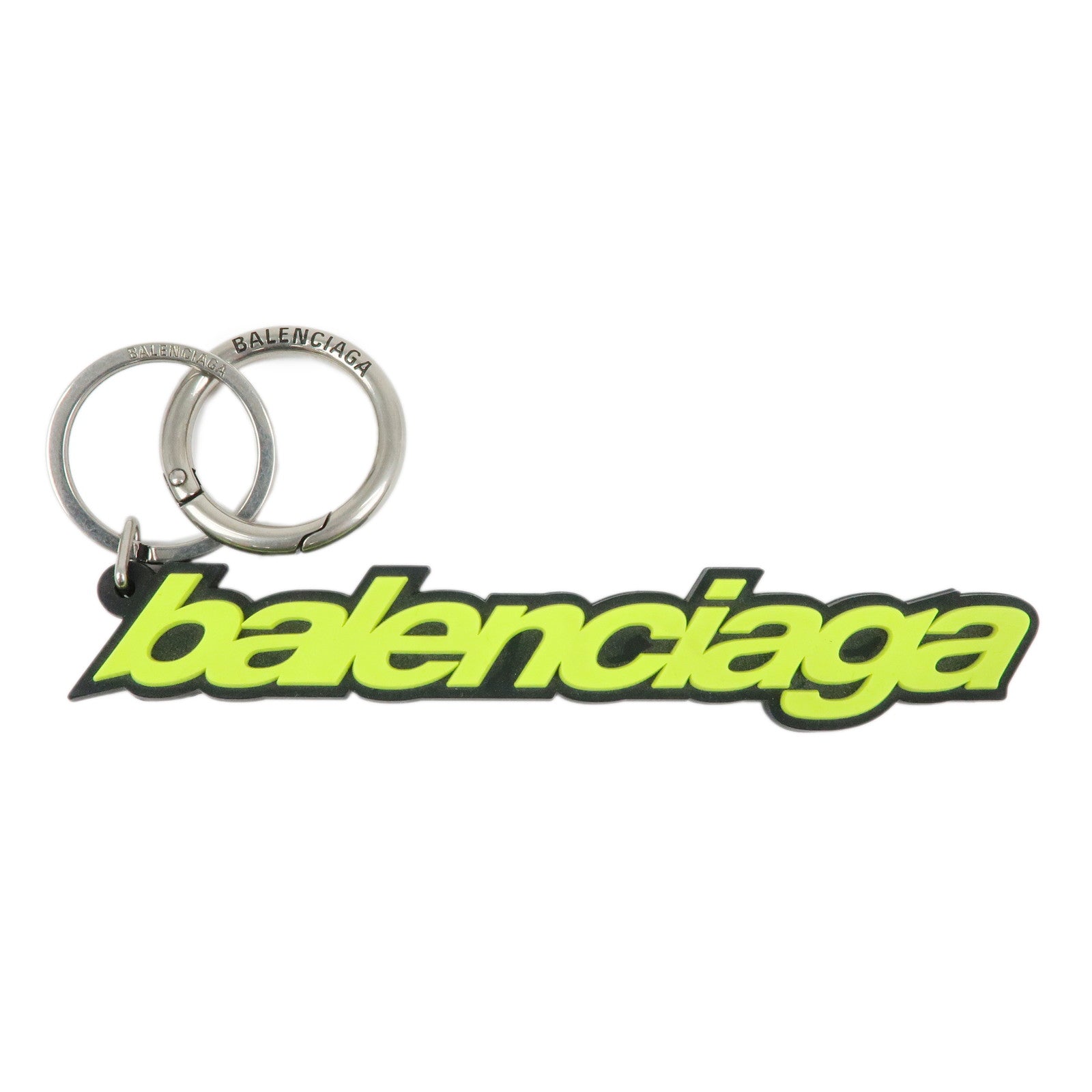 BALENCIAGA Logo Rubber Bag Charm Key Holder Green