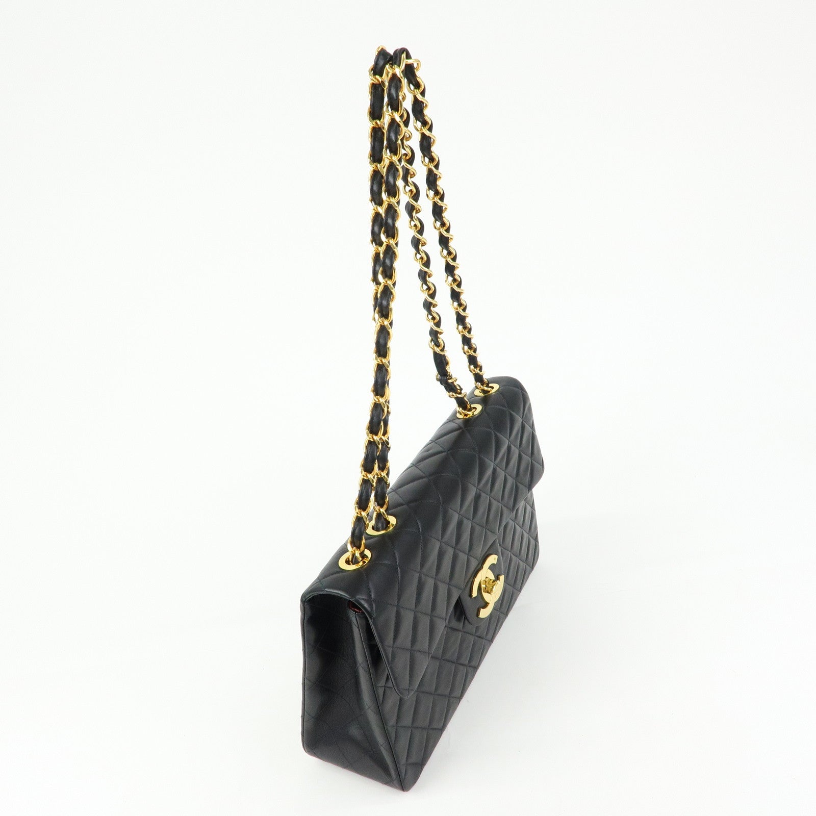 CHANEL Jumbo Matelasse 34 Lamb Skin Flap Shoulder Bag Black A01094