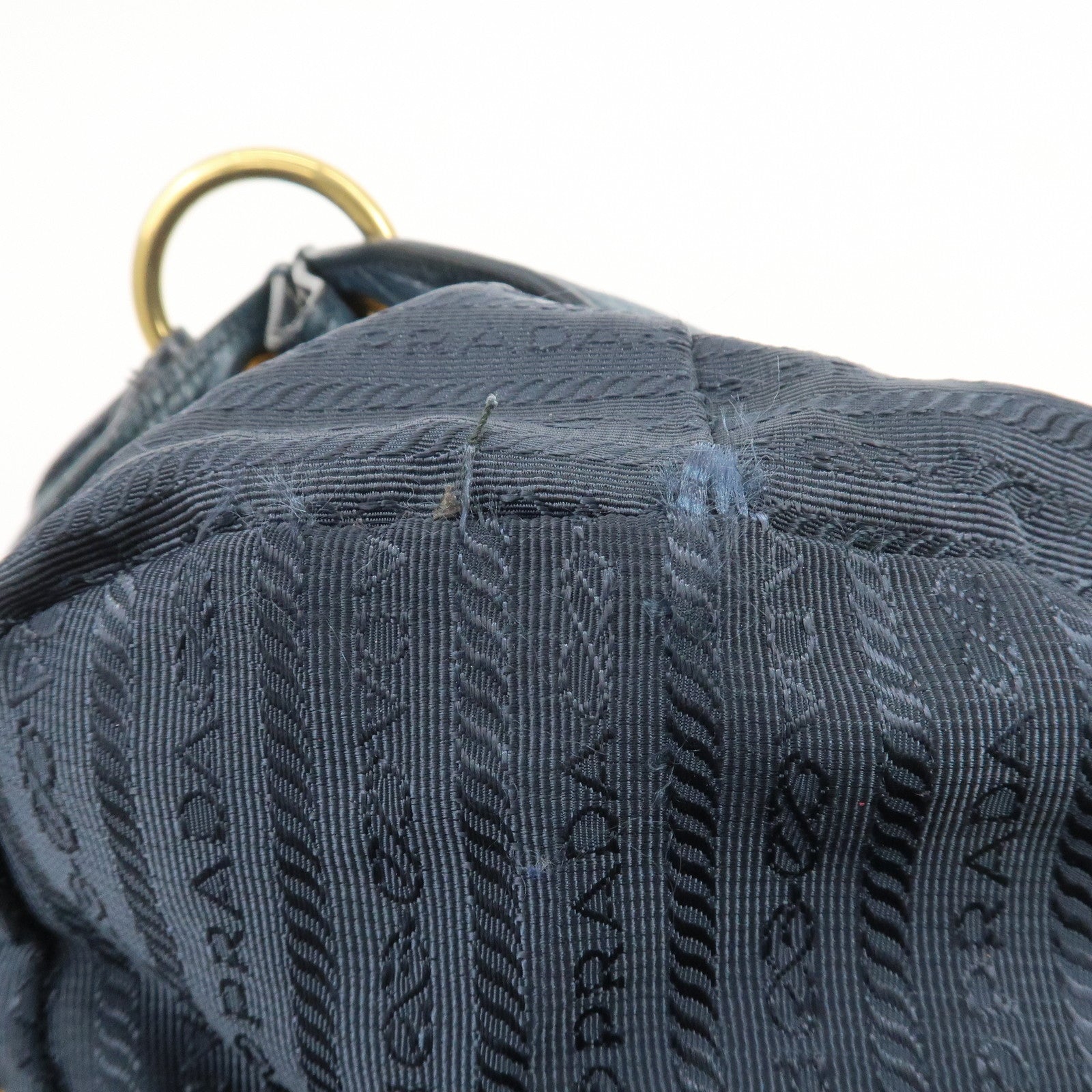 PRADA Logo Leather Shoulder Bag Hand Bag Blue