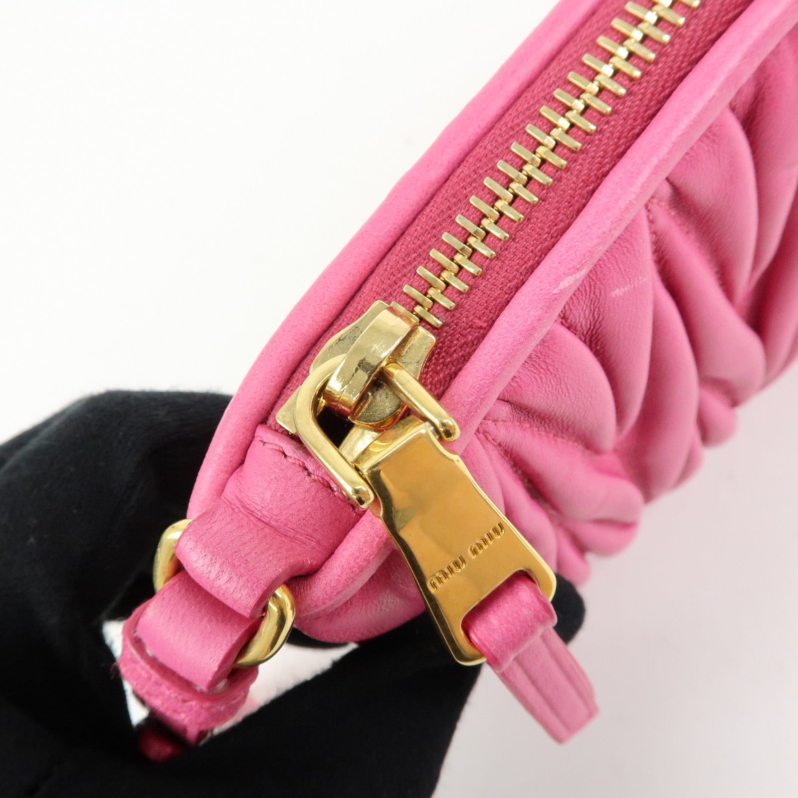 MIU MIU Matelasse Nappa Leather Clutch Bag Pouch Pink 5N1811