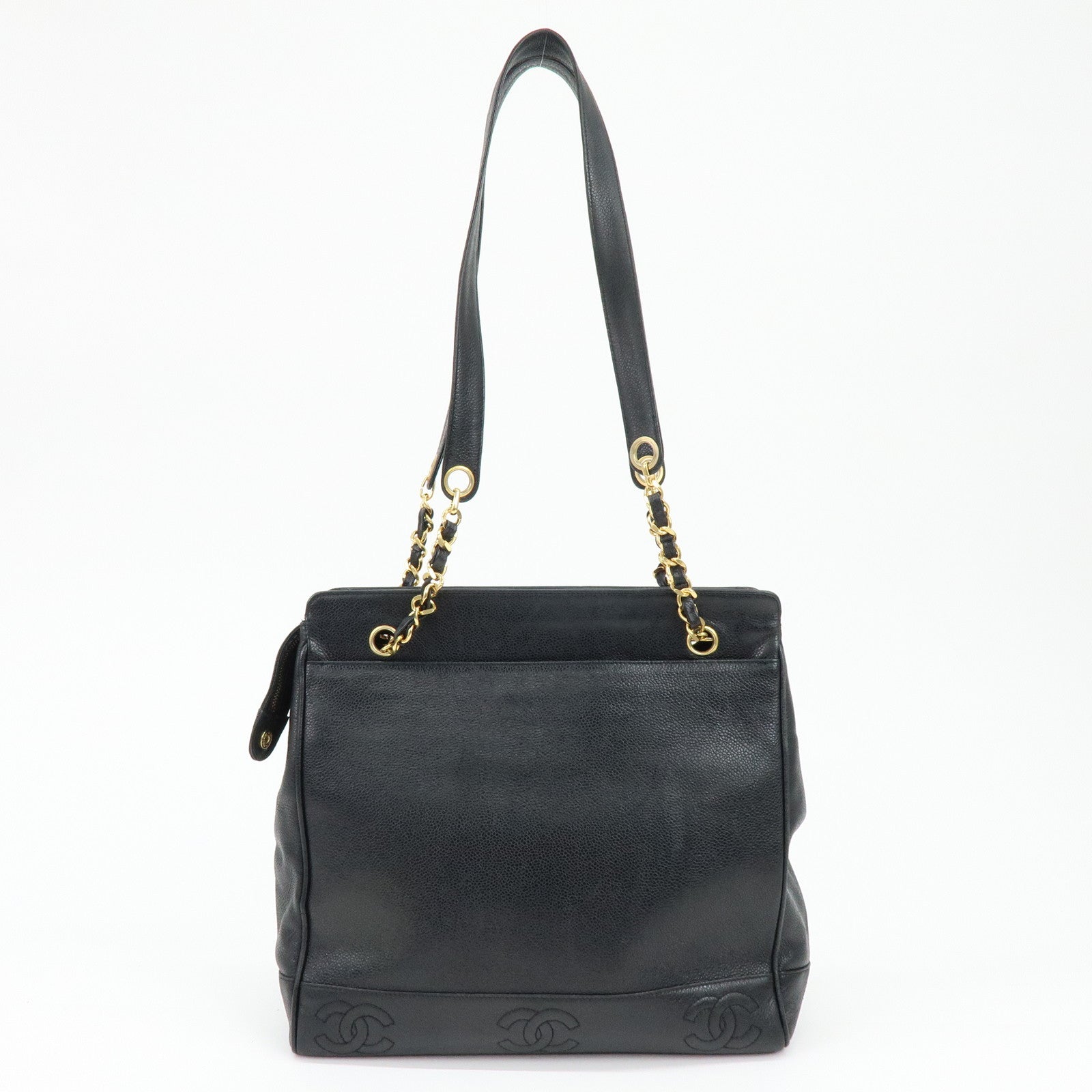 CHANEL Triple COCO Cavairskin Chain Shoulder Bag Tote Bag Black