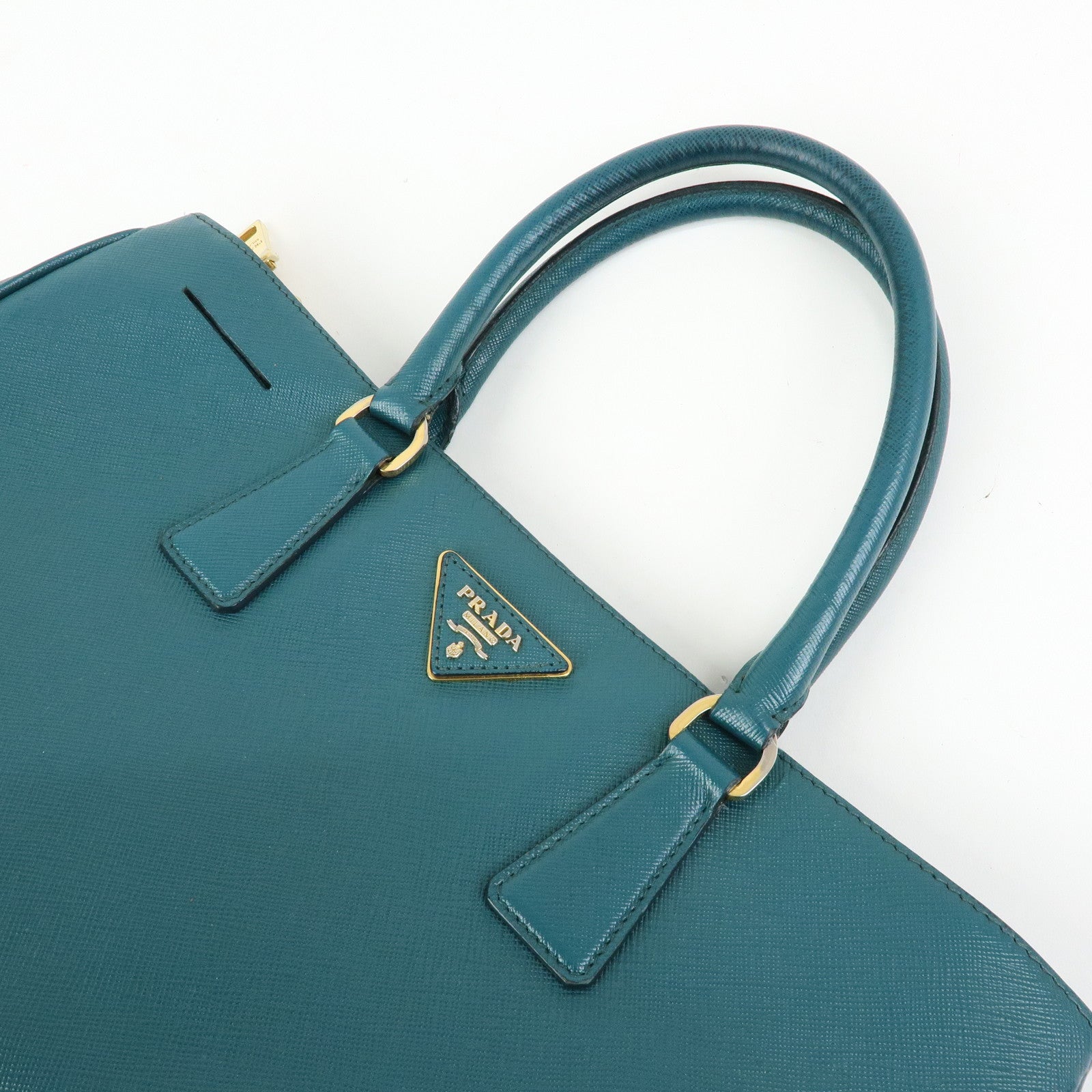 PRADA Triangle Logo Galleria Saffiano Leather Tote Hand Bag Green