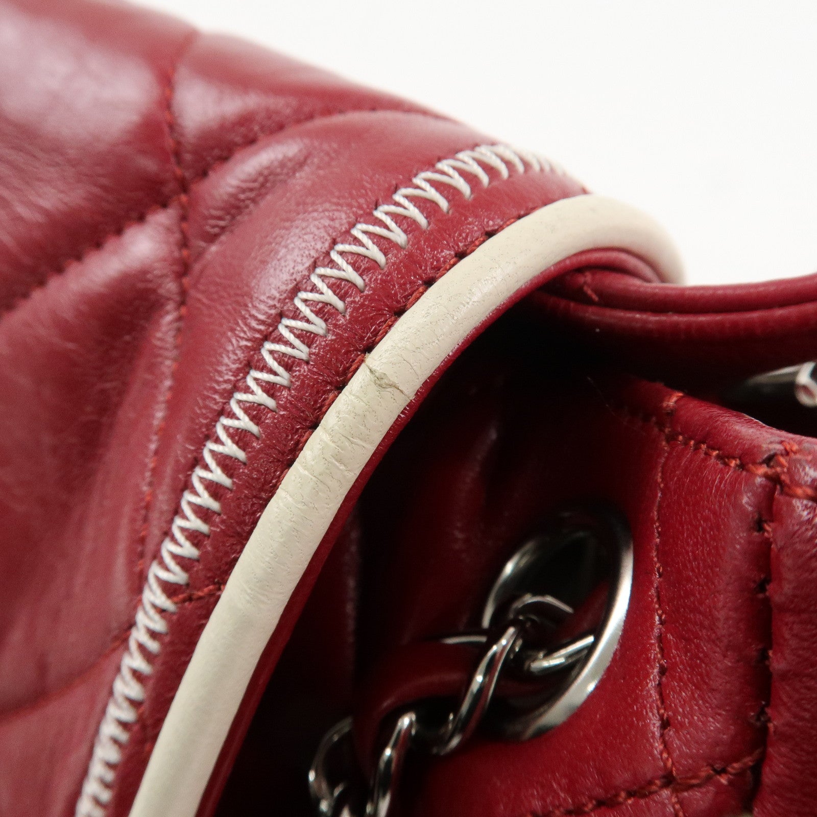 CHANEL 2.55 Lamb Skin Leather Chain Shoulder Bag Red Used