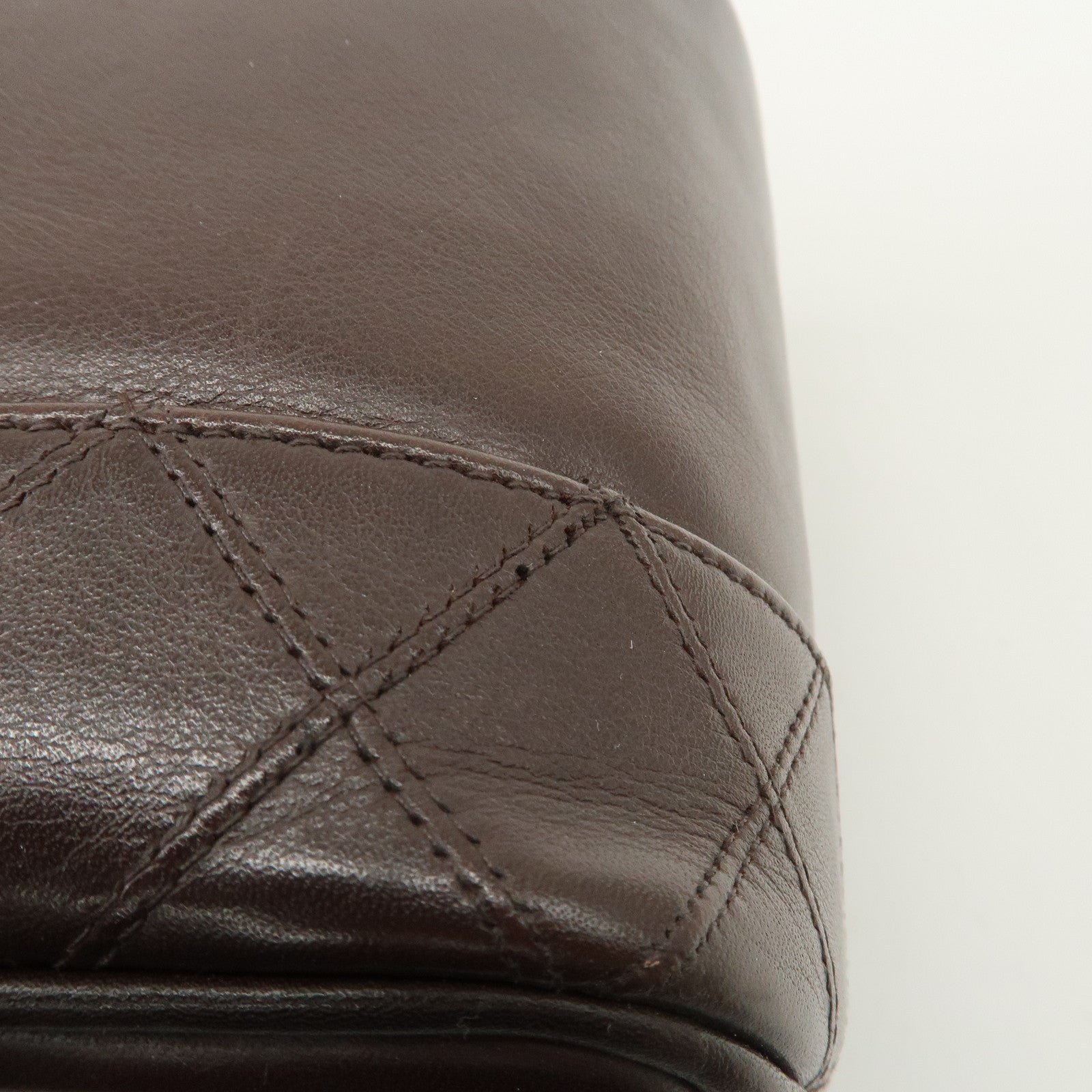 CHANEL COCO Mark Leather Vanity Bag Hand Bag Cosmetic Bag Brown A01998