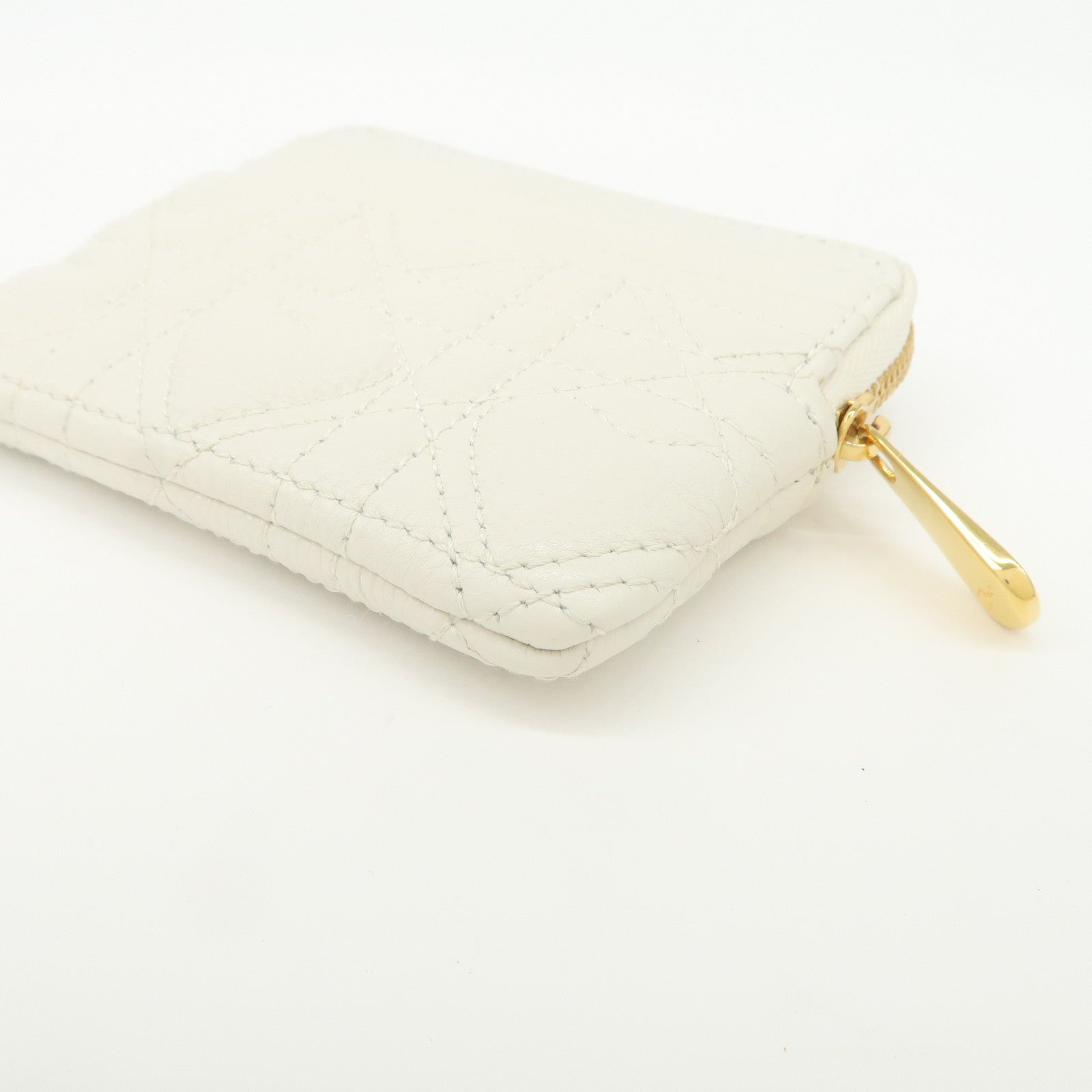 Christian Dior Cannage Caro Leather Heart Coin Case White