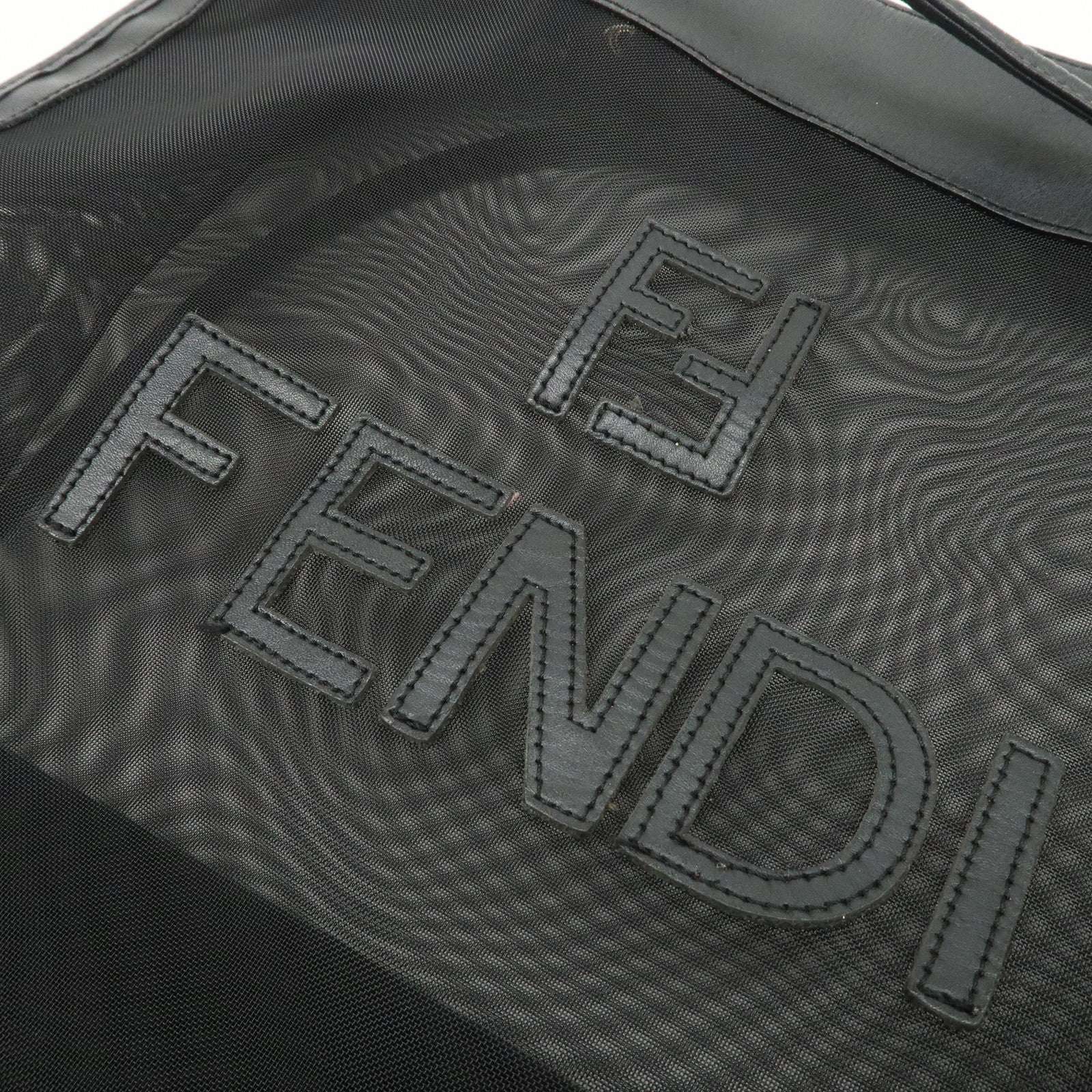 FENDI Mesh Leather Tote Bag Shoulder Bag Black Gold Hardware 259647