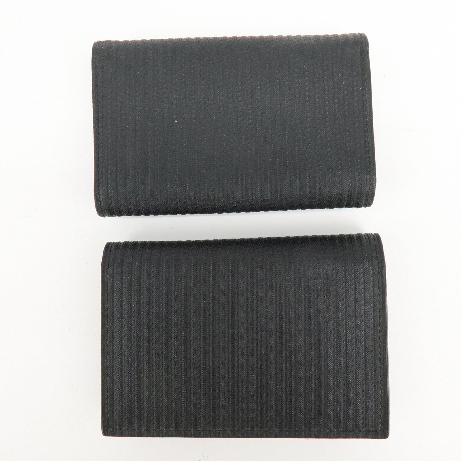 BVLGARI Millerighe Set of 2 PVC Leather Card Case Key Case Black