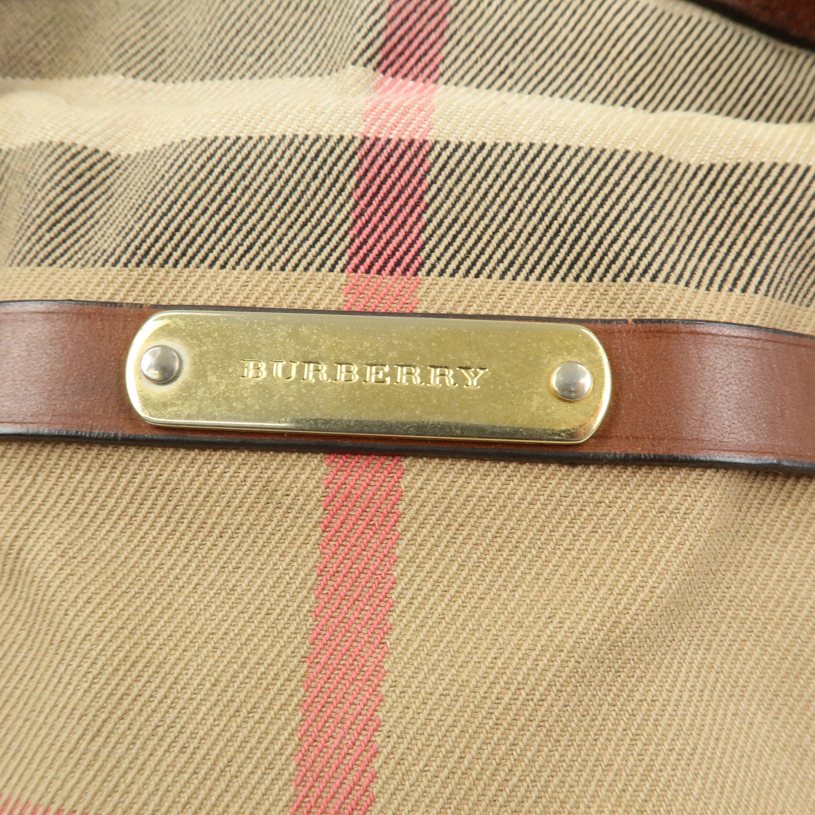 BURBERRY Nova Plaid Canvas Leather Hand Bag Beige Brown