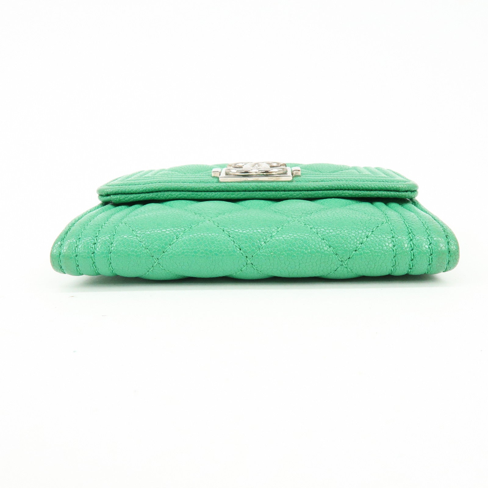 CHANEL Boy Chanel COCO Mark Caviarskin Compact Wallet Green