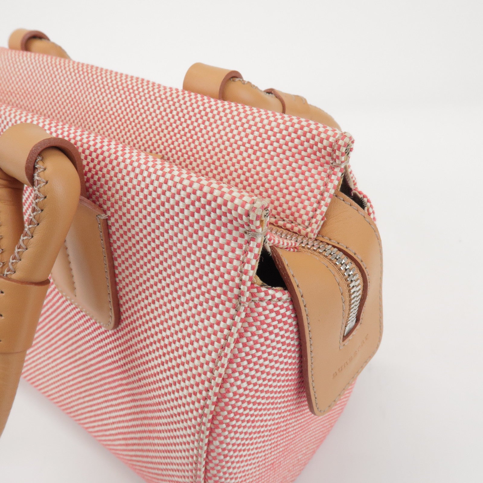 BURBERRY Canvas Leather Shoulder Bag Hand Bag Red Light Brown