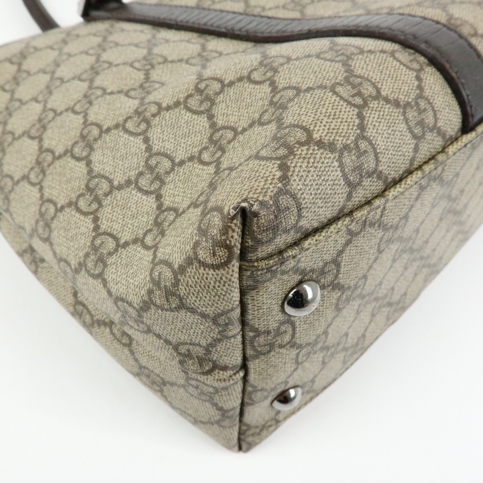 GUCCI GG Supreme Leather Tote Bag Shoulder Bag Beige Brown 114595