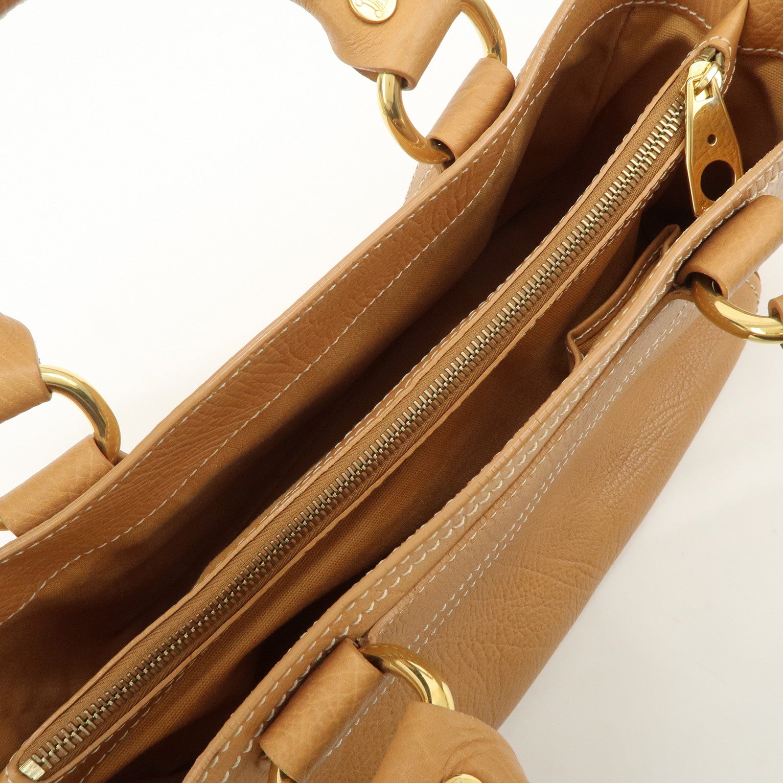 CELINE Leather Boogie Bag Hand Bag Tote Bag Camel