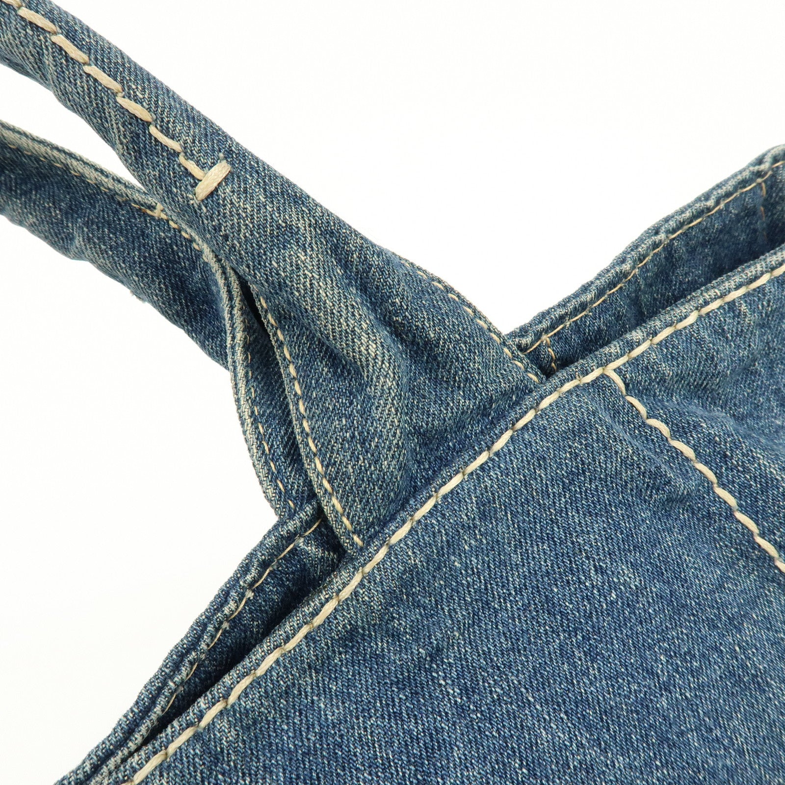 PRADA Logo Canapa Canvas Denim Large Tote Hand Bag Blue BN1872