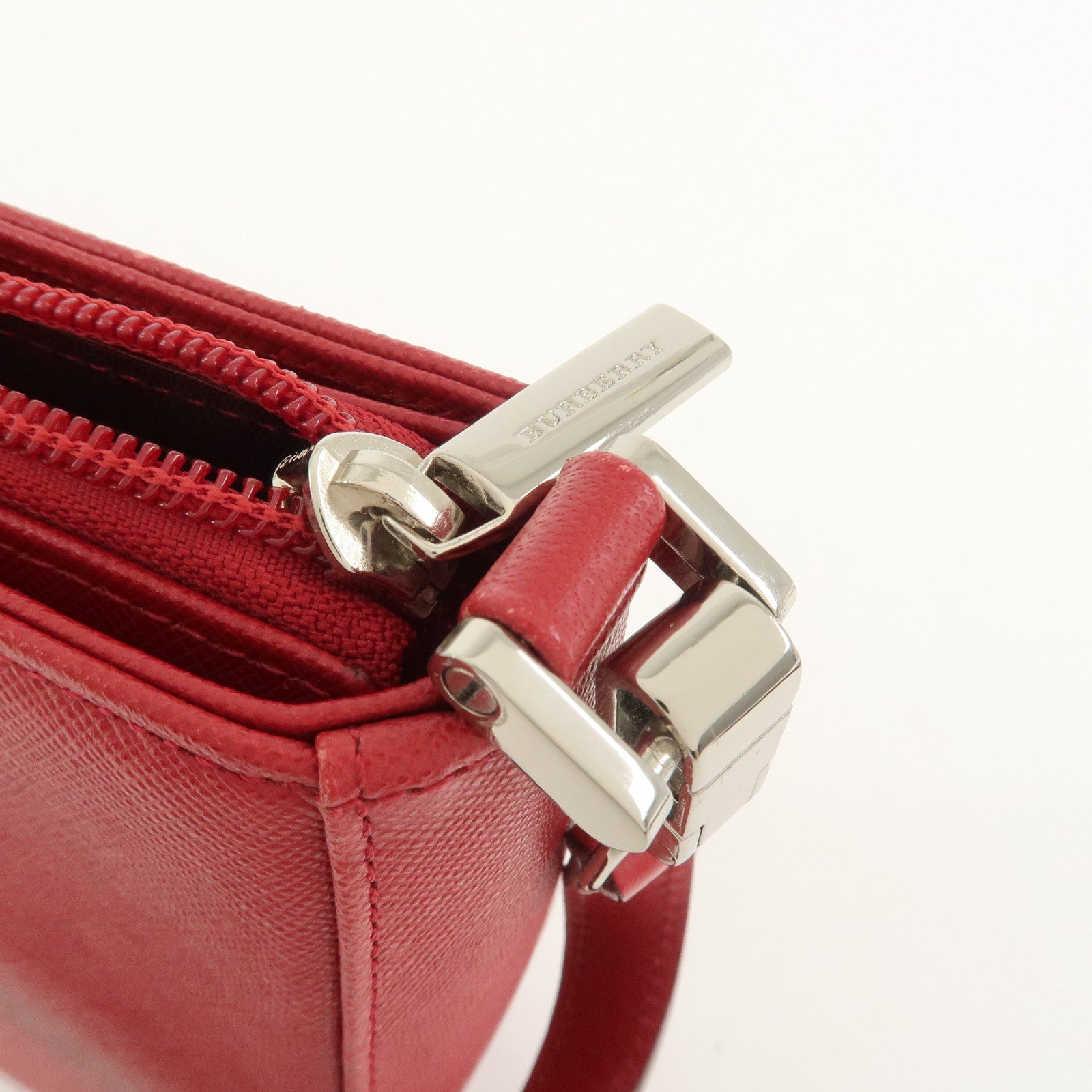 BURBERRY Logo Leather Shoulder Bag Hand Bag Red