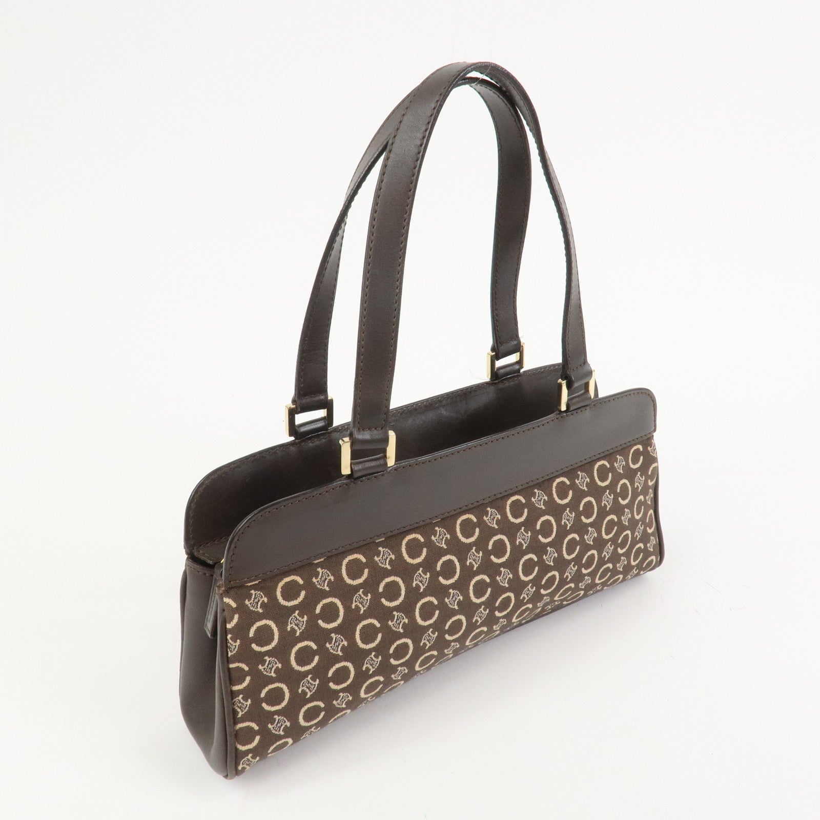 CELINE C Macadam Canvas Leather Hand Bag Brown