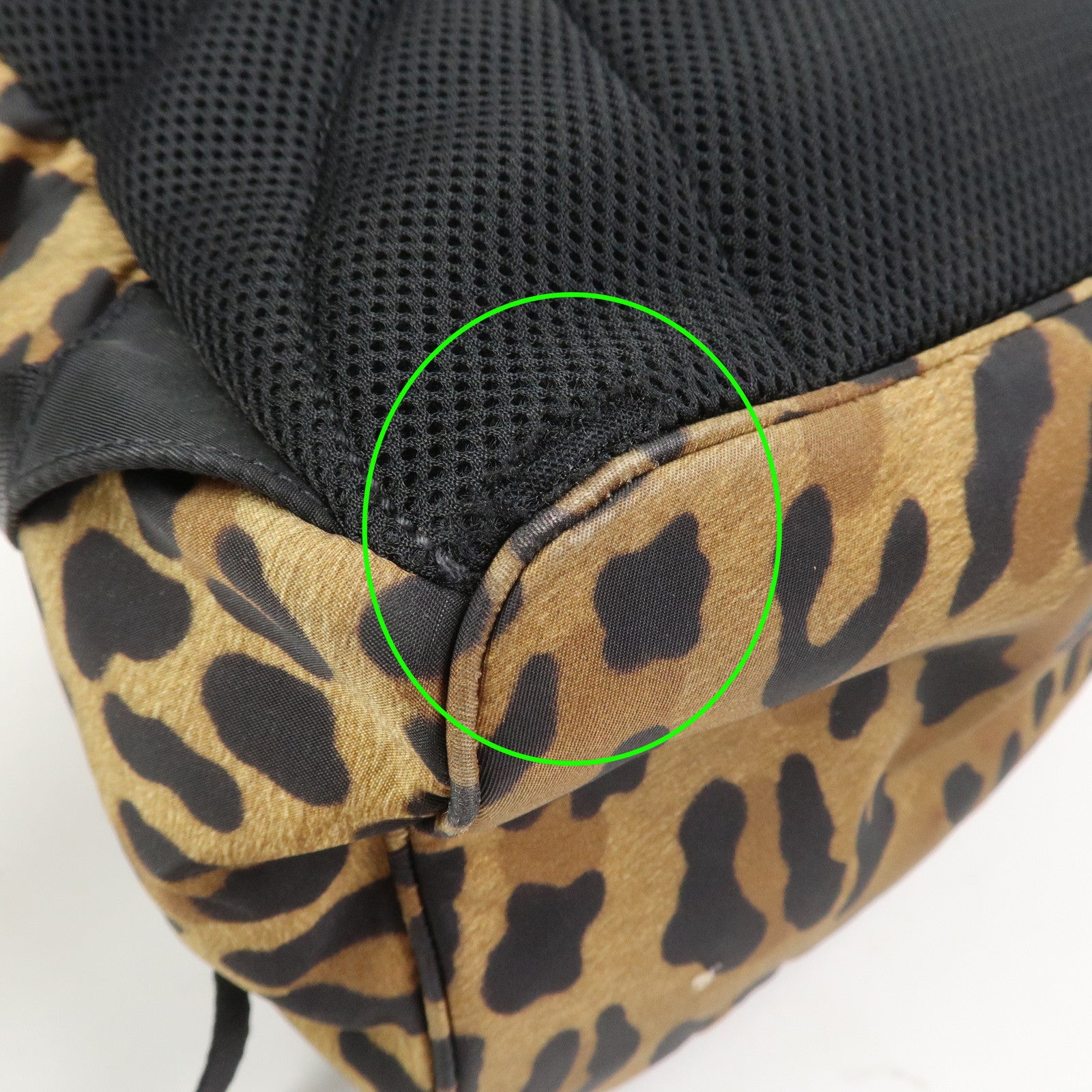 PRADA Nylon Leather Backpack Rucksack Leopard Black 1BZ001