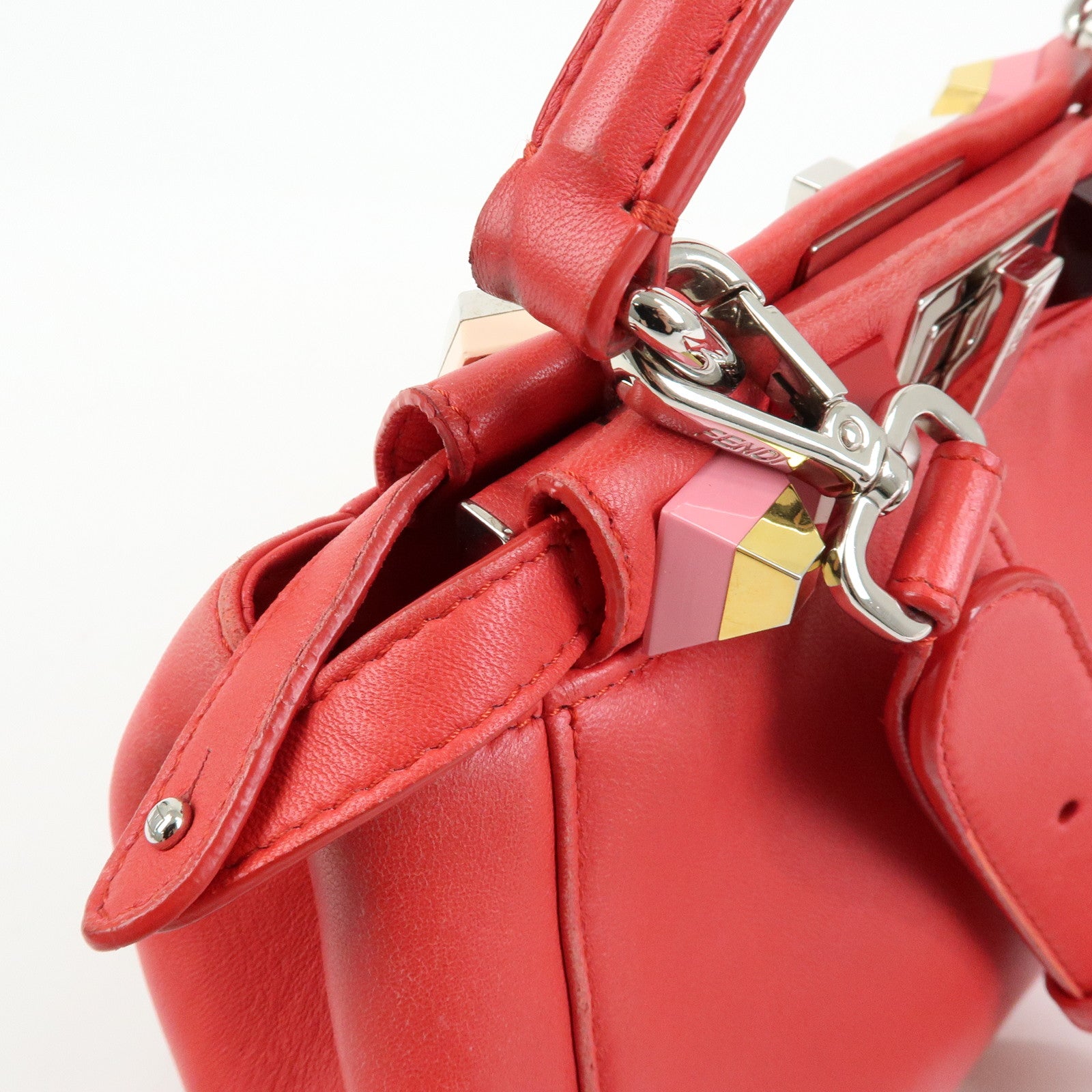 FENDI Peekaboo Mini Leather 2Way Shoulder Bag Hand Bag Red 8BN244