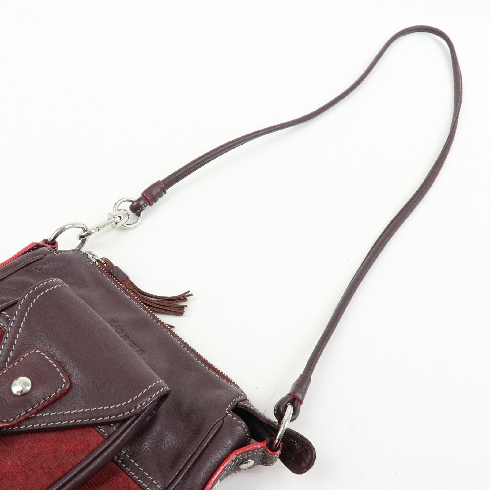 LOEWE Anagram Suede Leather Shoulder Crossbody Bag Bordeaux