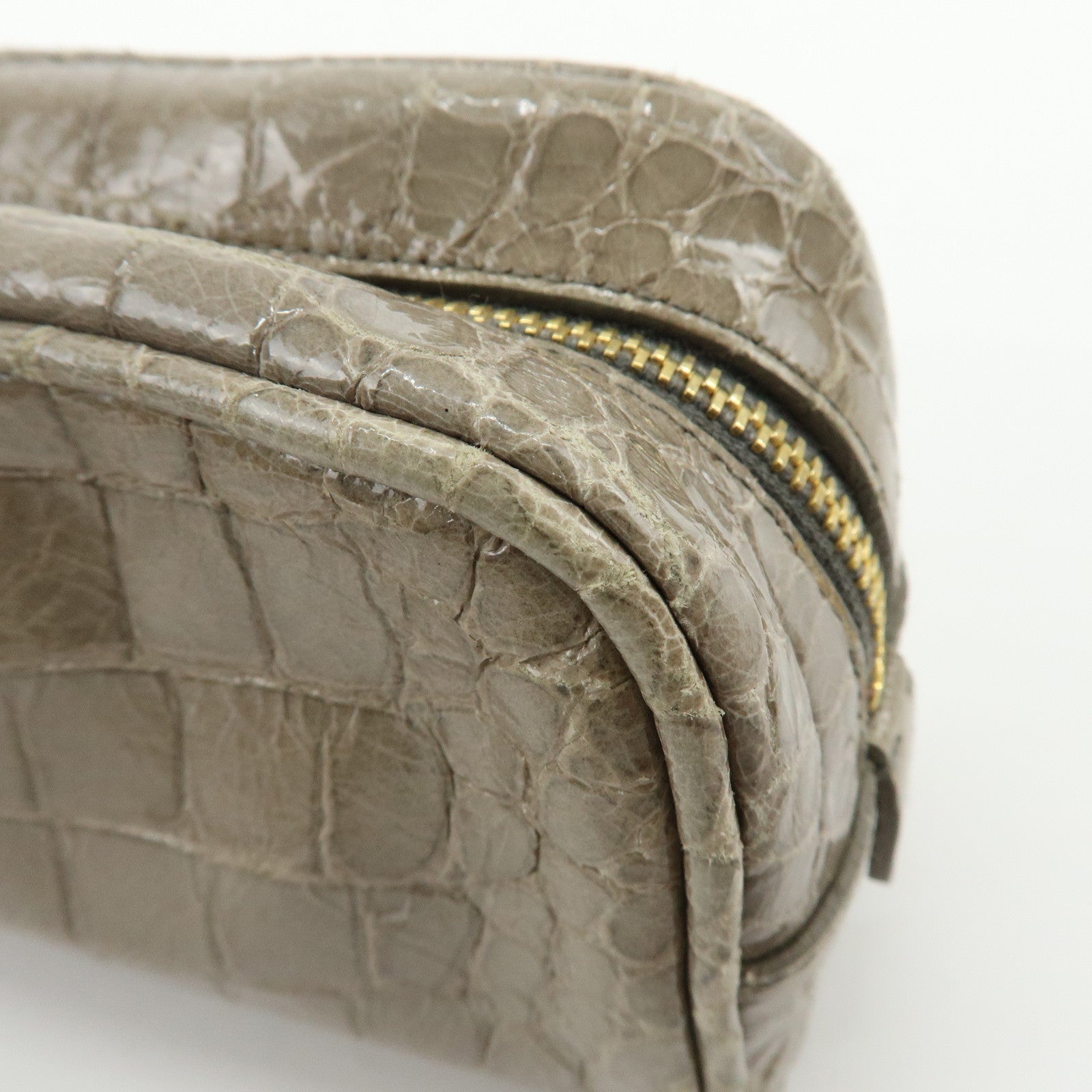 MIU MIU Embossed Leather Clutch Bag Wrist Bag Cosmetic Pouch Greige