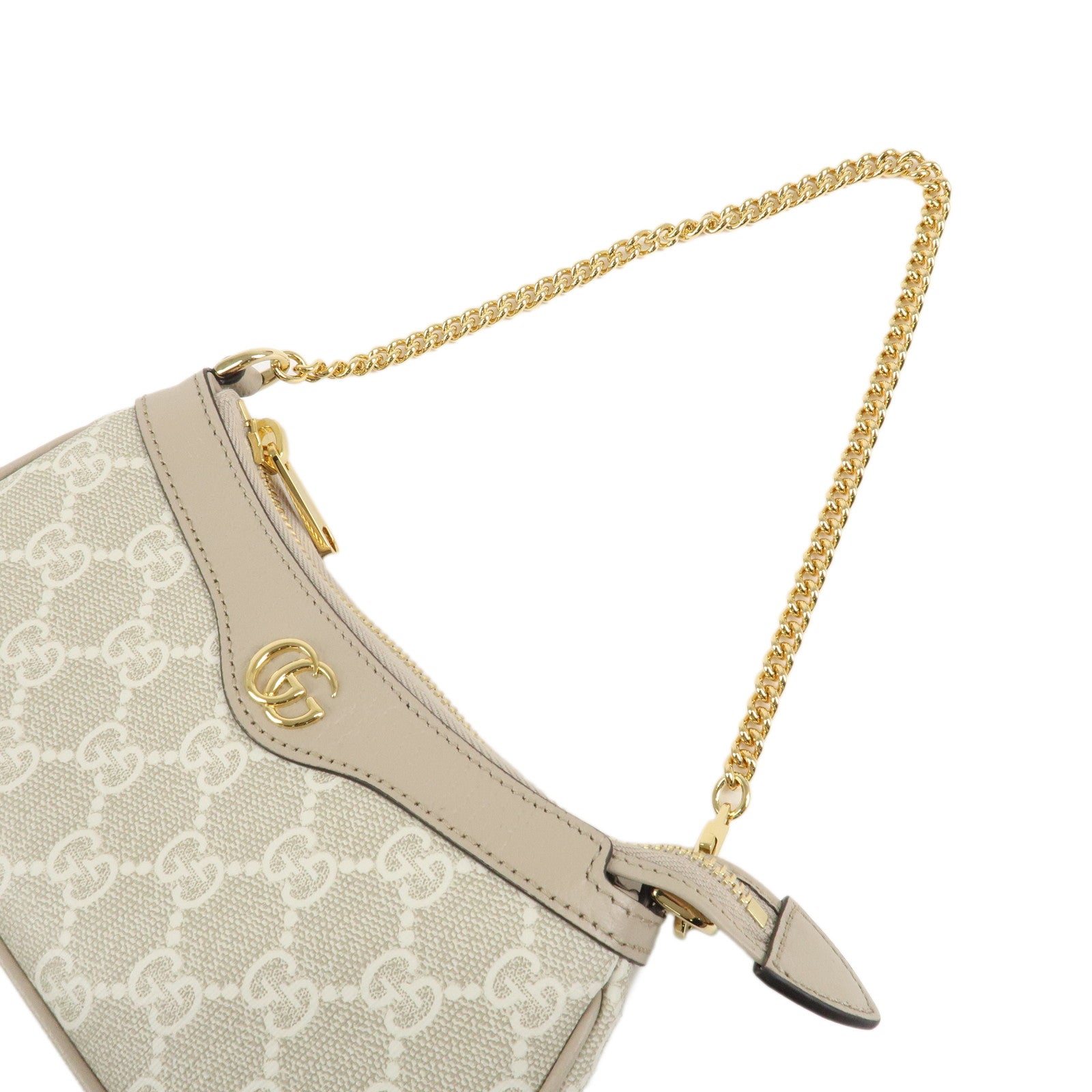 GUCCI Leather GG Supreme Chain Pouch Hand Bag Beige Brown 764960 Used