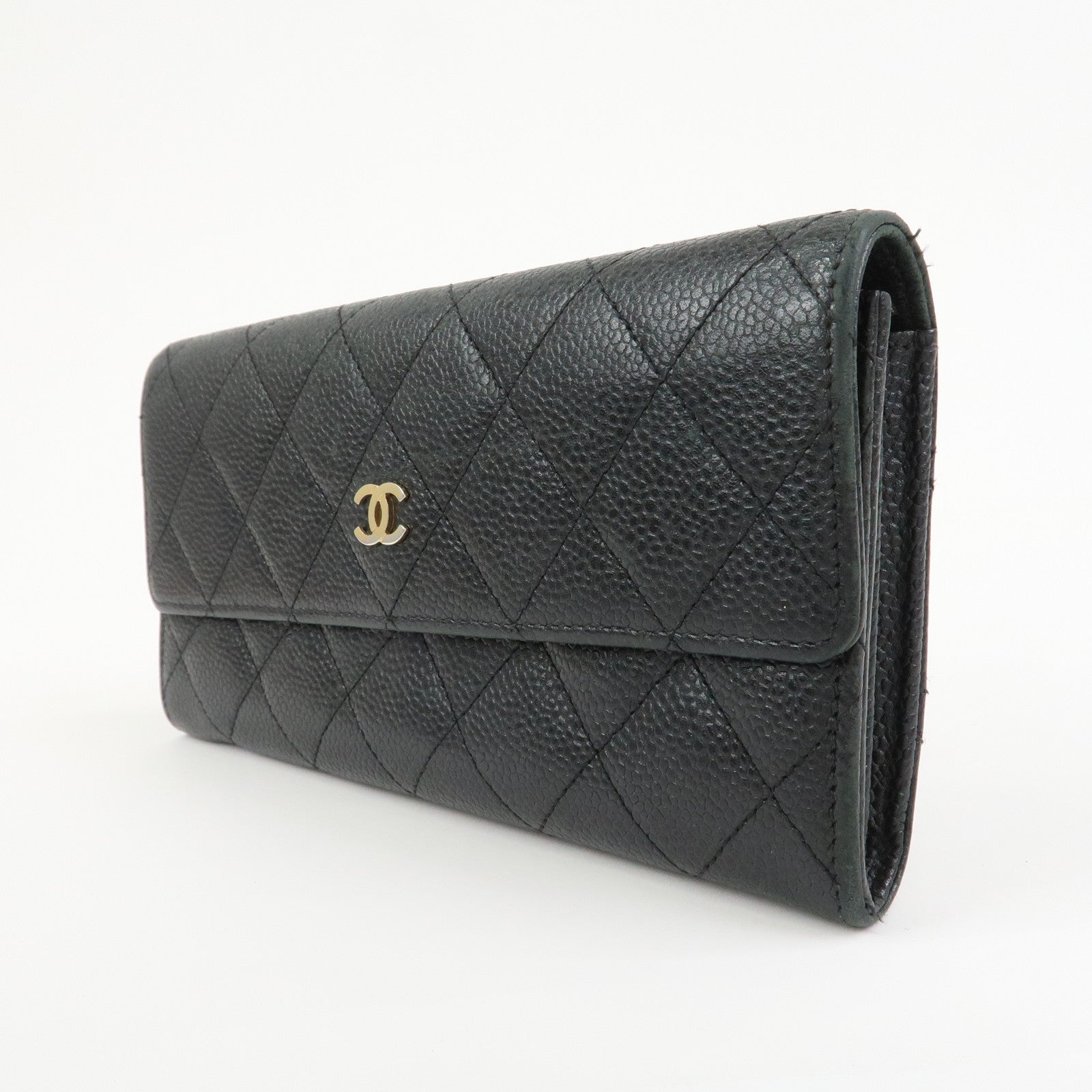 CHANEL COCO Mark Matelasse Caviarskin Long Flap Wallet Black A50096