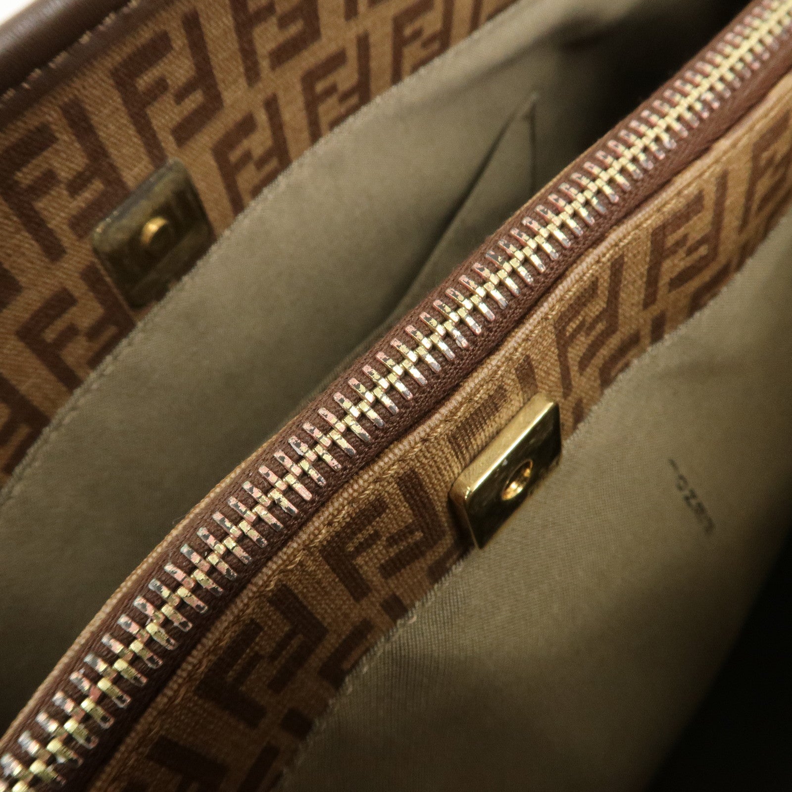 FENDI Zucchino PVC Tote Bag Shoulder Bag Hand Bag Brown 8BH238