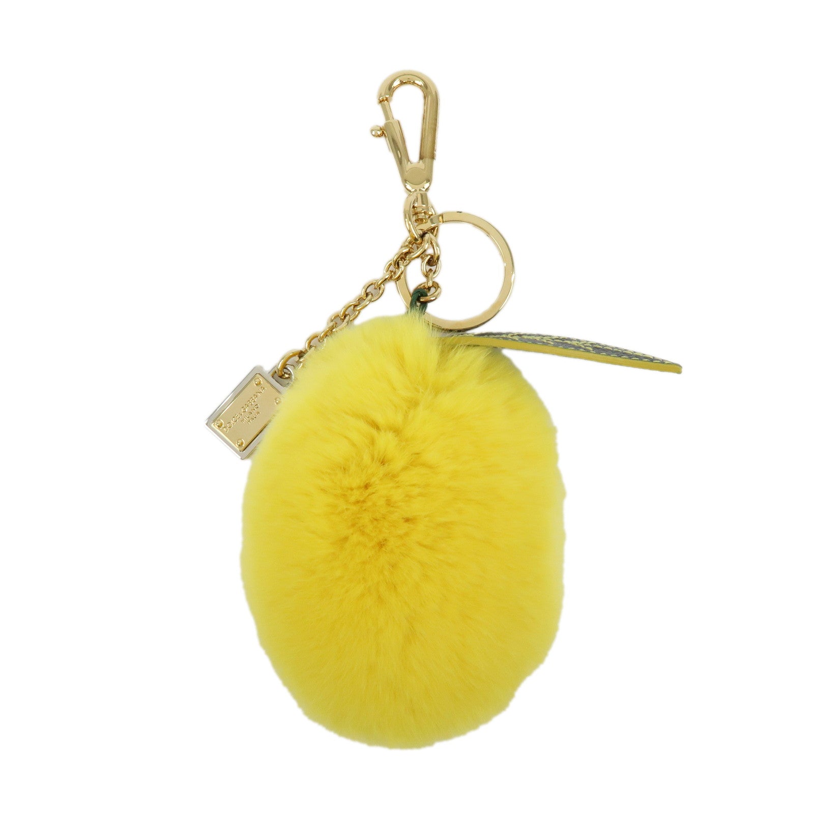 Dolce&Gabbana Lemon Motif Fur Leather Bag Charm Key Chain Yellow