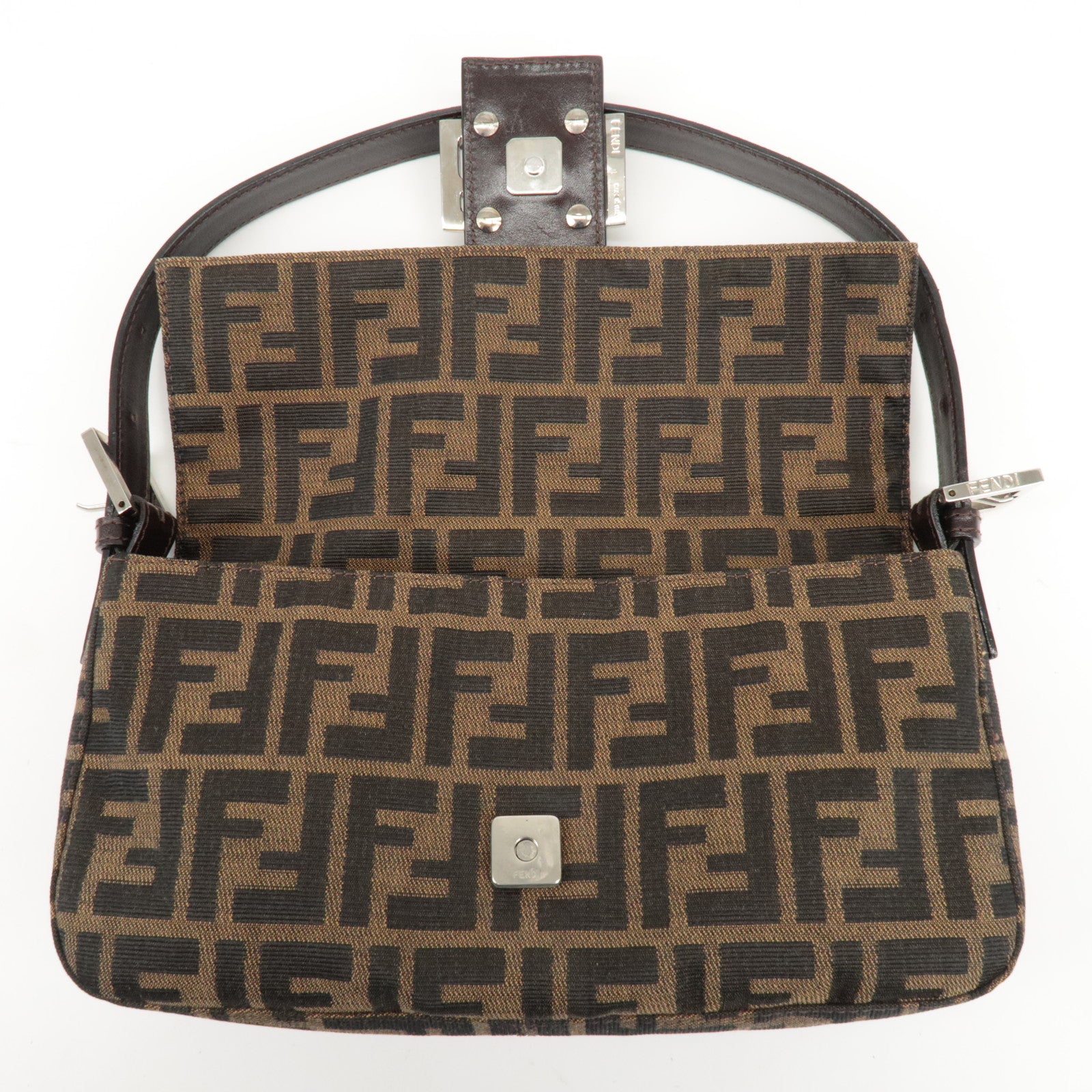 FENDI Mamma Baguette Zucca Canvas Leather Shoulder Bag 26424 Used